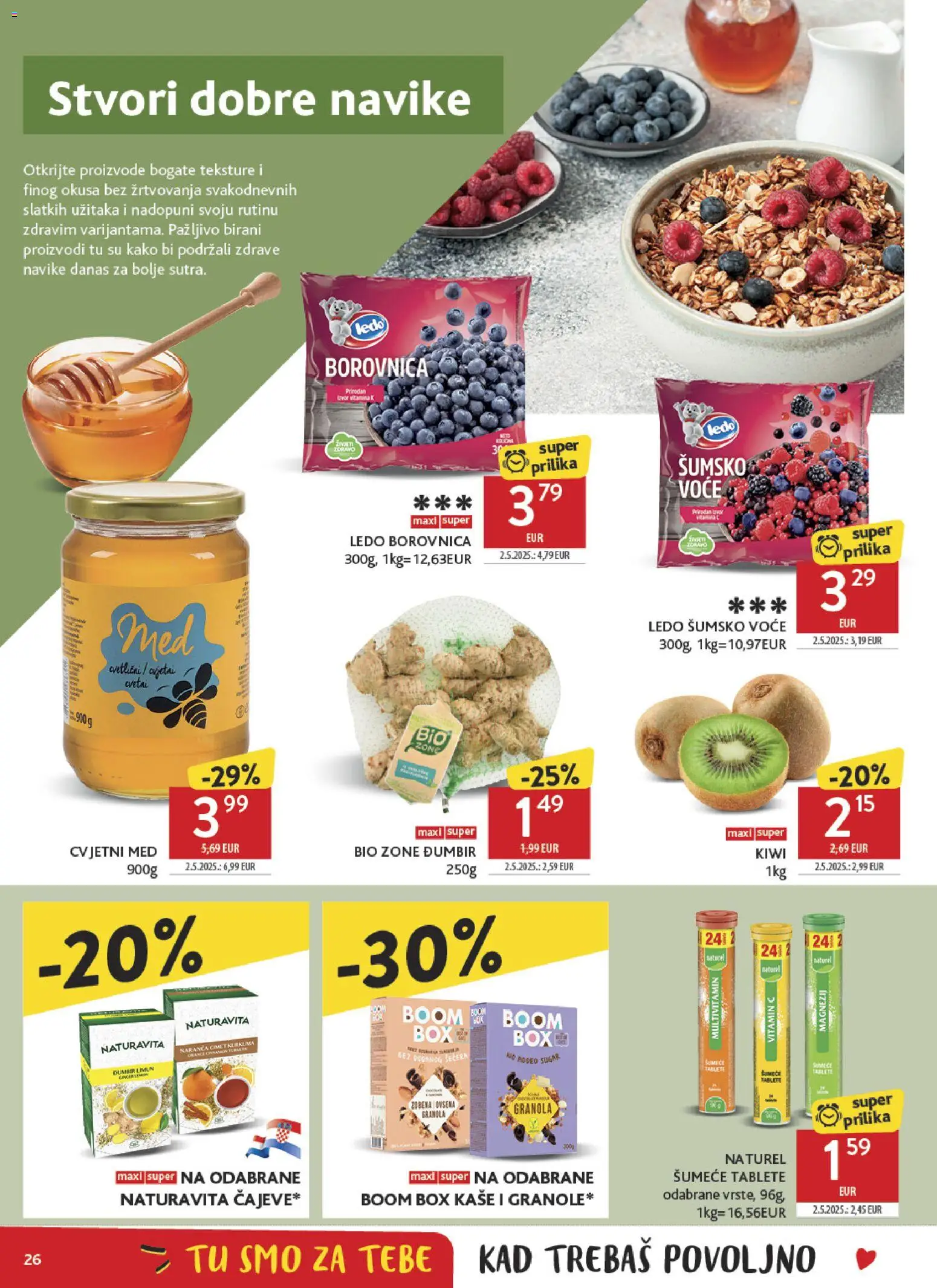 Konzum HR akciós ujság - amely érvényes a következő dátumtól: 21.01.2026 | Oldal: 26 | Termékek: Granola, Vitamin c, Multivitamin, Kiwi