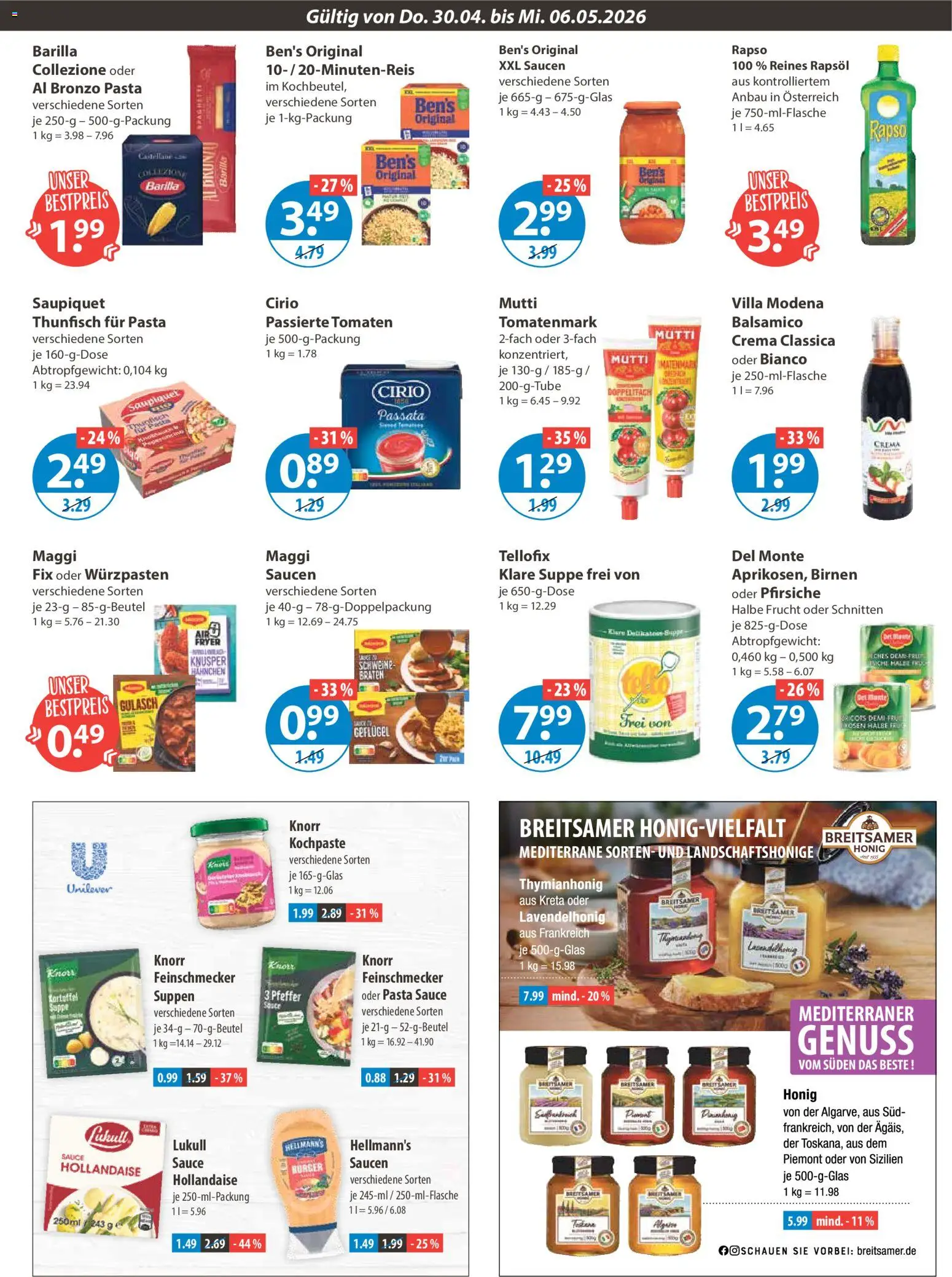 V-Markt Angebote – gültig ab 30.04.2026 | Seite: 7 | Produkte: Maggi, Barilla, Knorr, Pasta