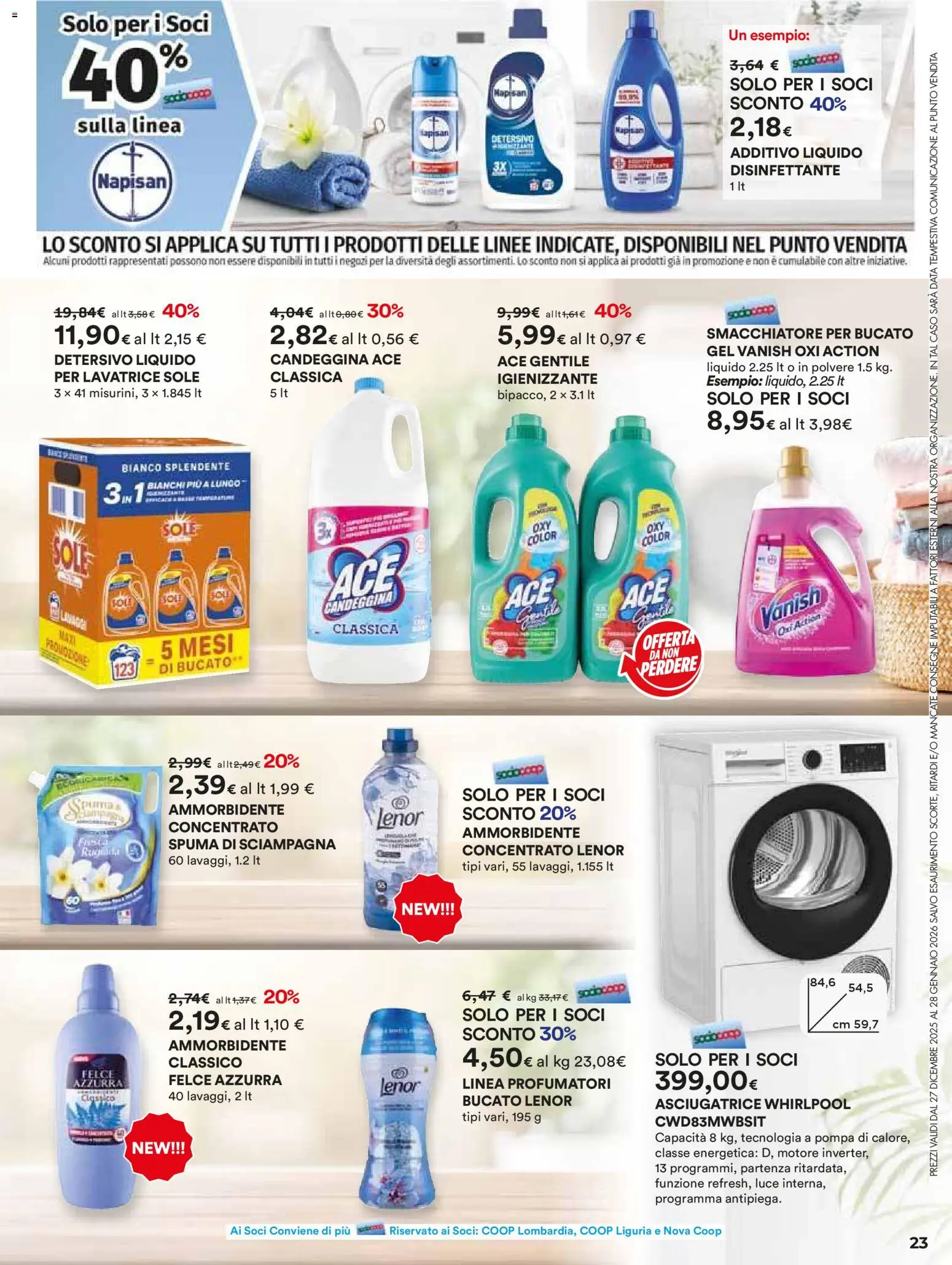 Volantino Ipercoop del 27.12.2025 | Pagina: 23 | Prodotti: Ammorbidente, Smacchiatore, Lavatrice, Data