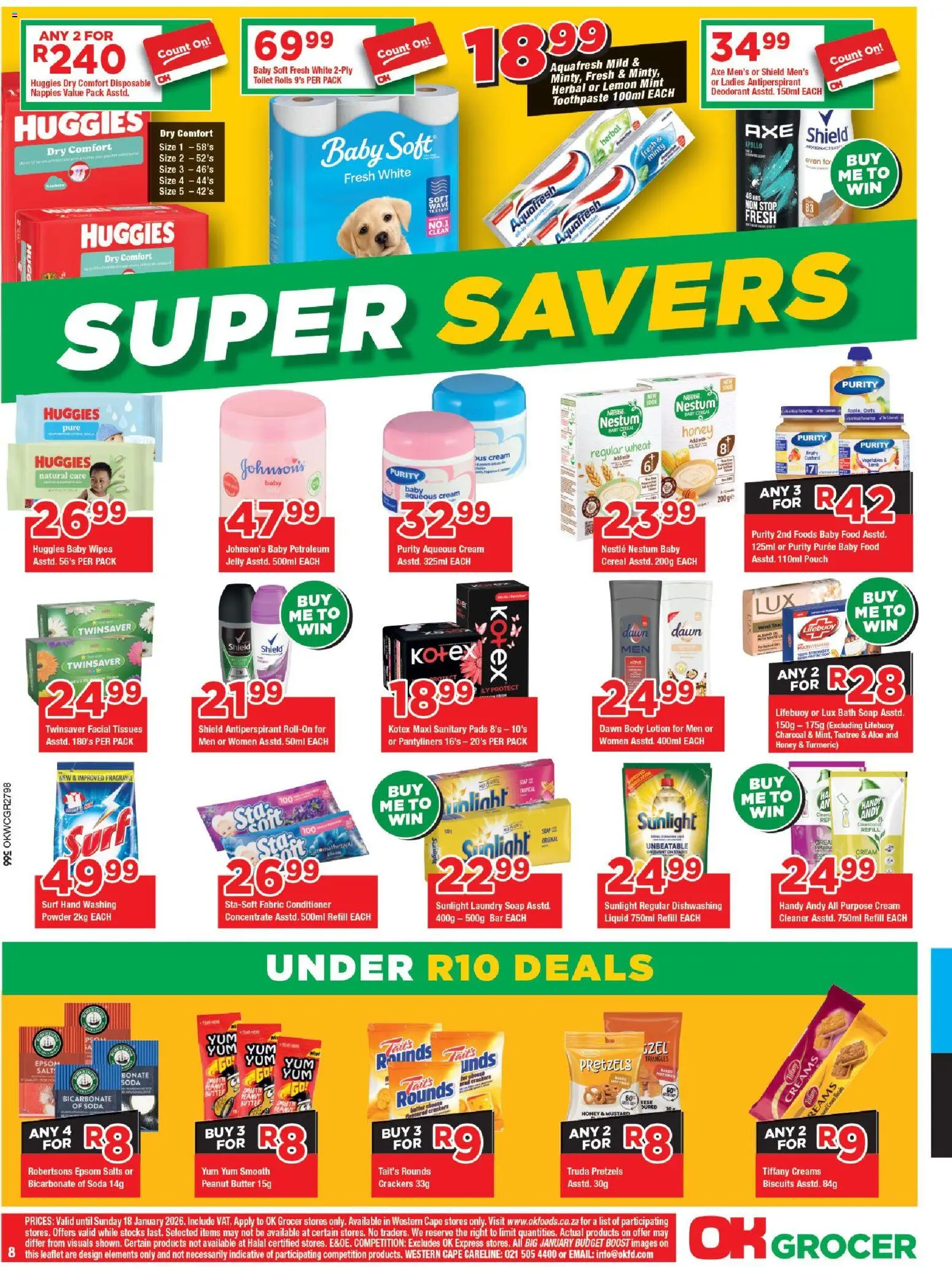 New OK Foods catalogue – valid from 05.01.2026 | Page: 8 | Products: Mustard, Cream, Toothpaste, Nappies