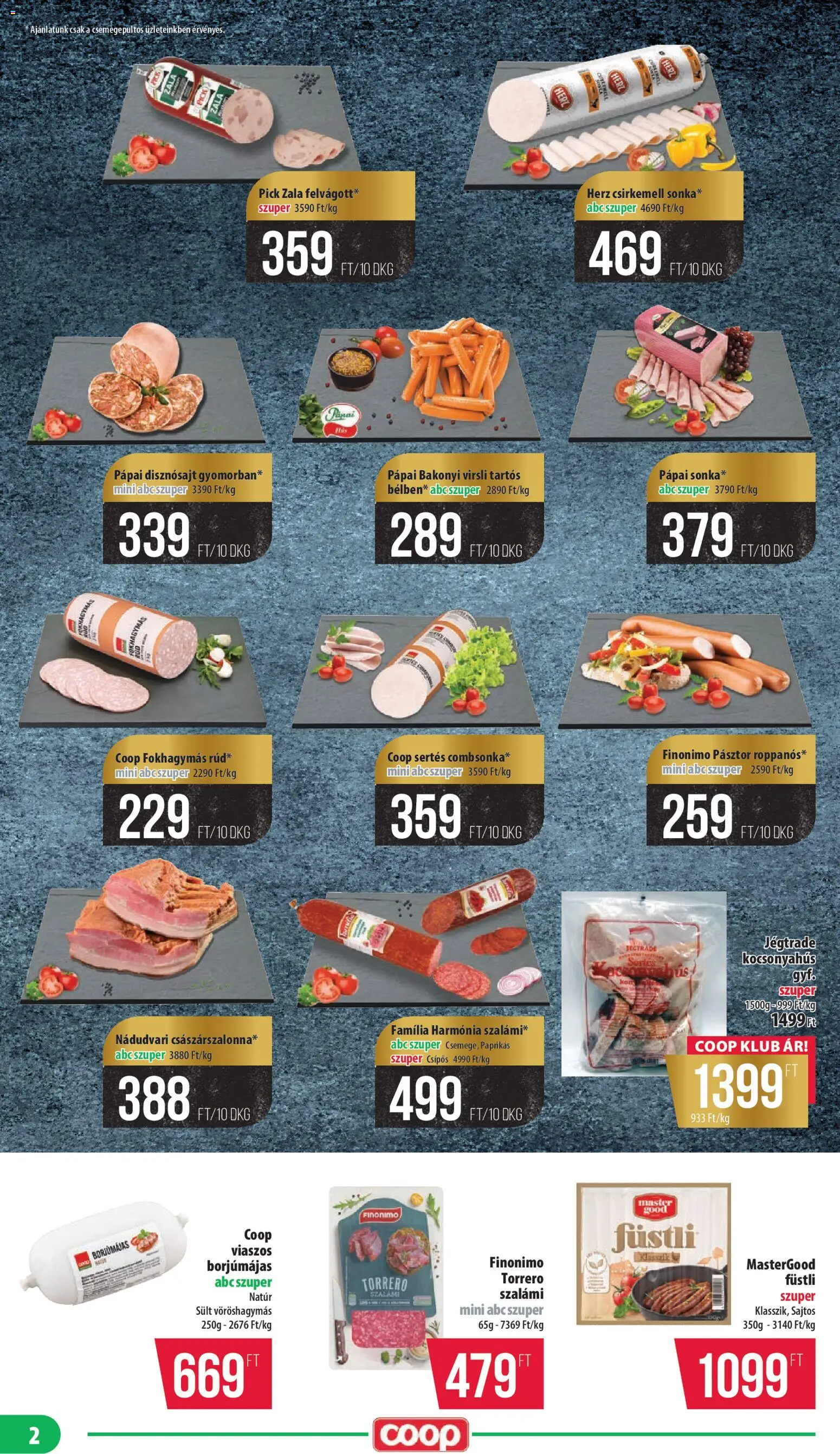 COOP akciós ujság - amely érvényes a következő dátumtól: 20.11.2025 | Oldal: 2 | Termékek: Virsli, Kocsonyahús, Szalámi, Csirkemell