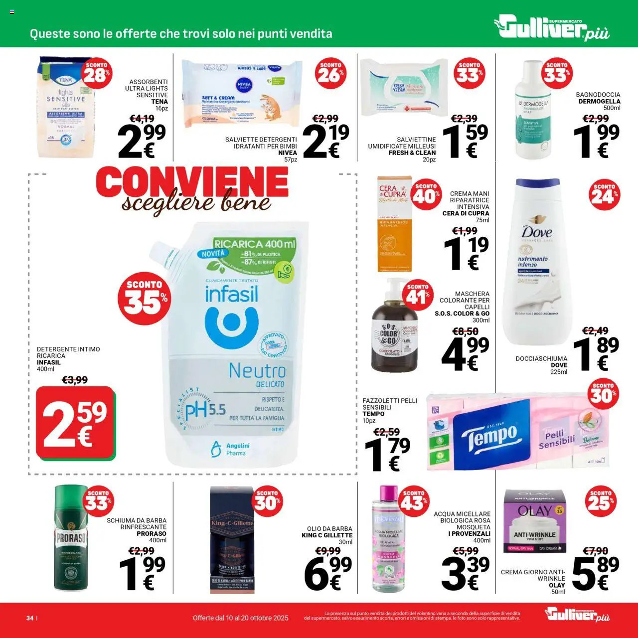 Volantino Gulliver del 10.10.2025 | Pagina: 34 | Prodotti: Crema, Acqua micellare, Intimo, Acqua