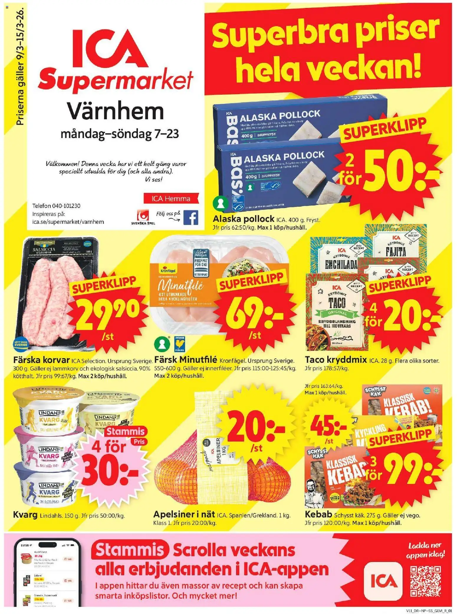 ICA Supermarket reklamblad aktuell från 09.03.2026 | Sida: 1