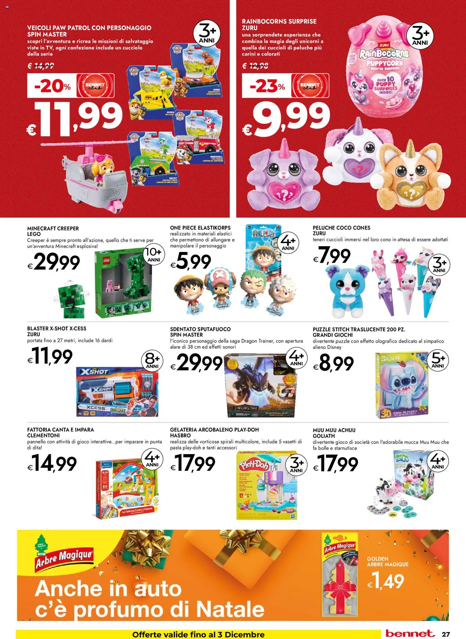 Volantino bennet del 20.11.2025 | Pagina: 27 | Prodotti: Pasta, Gioco, Elastici, Profumo