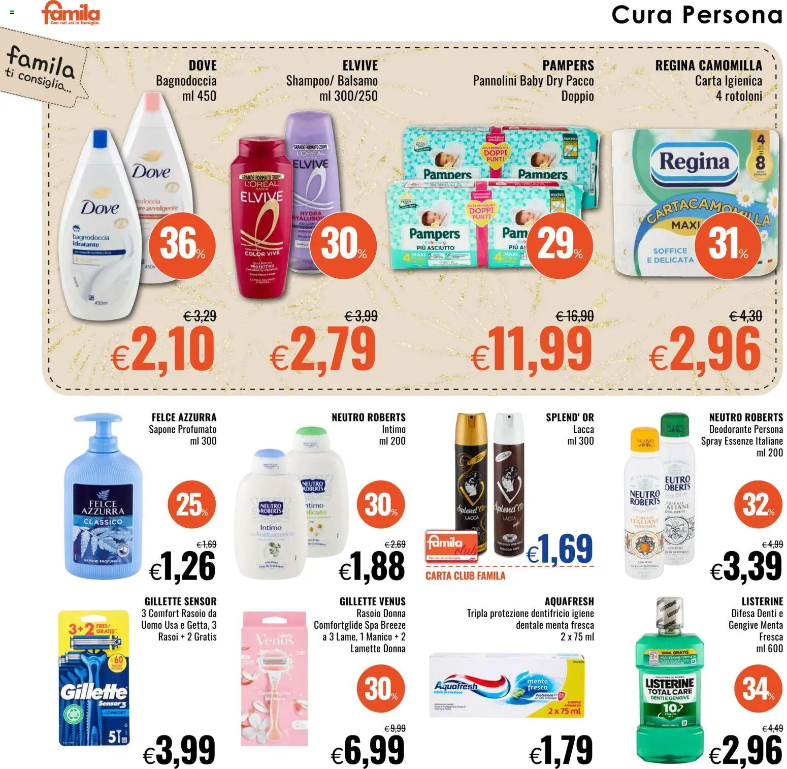 Volantino Famila del 28.12.2025 | Pagina: 20 | Prodotti: Shampoo, Rasoio, Sapone, Deodorante