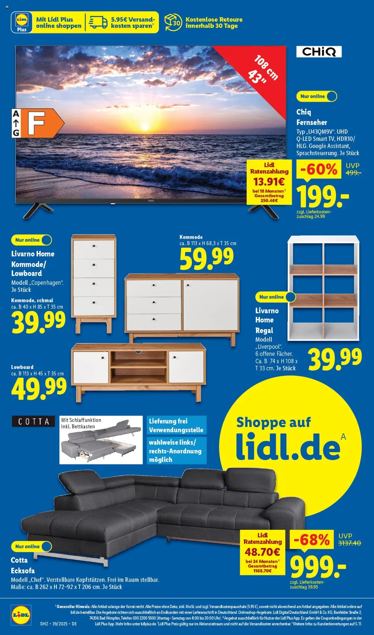 Lidl Prospekt Zossen – gültig ab 22.09.2025 | Seite: 28 | Produkte: Ecksofa, Lowboard, Kommode, Telefon