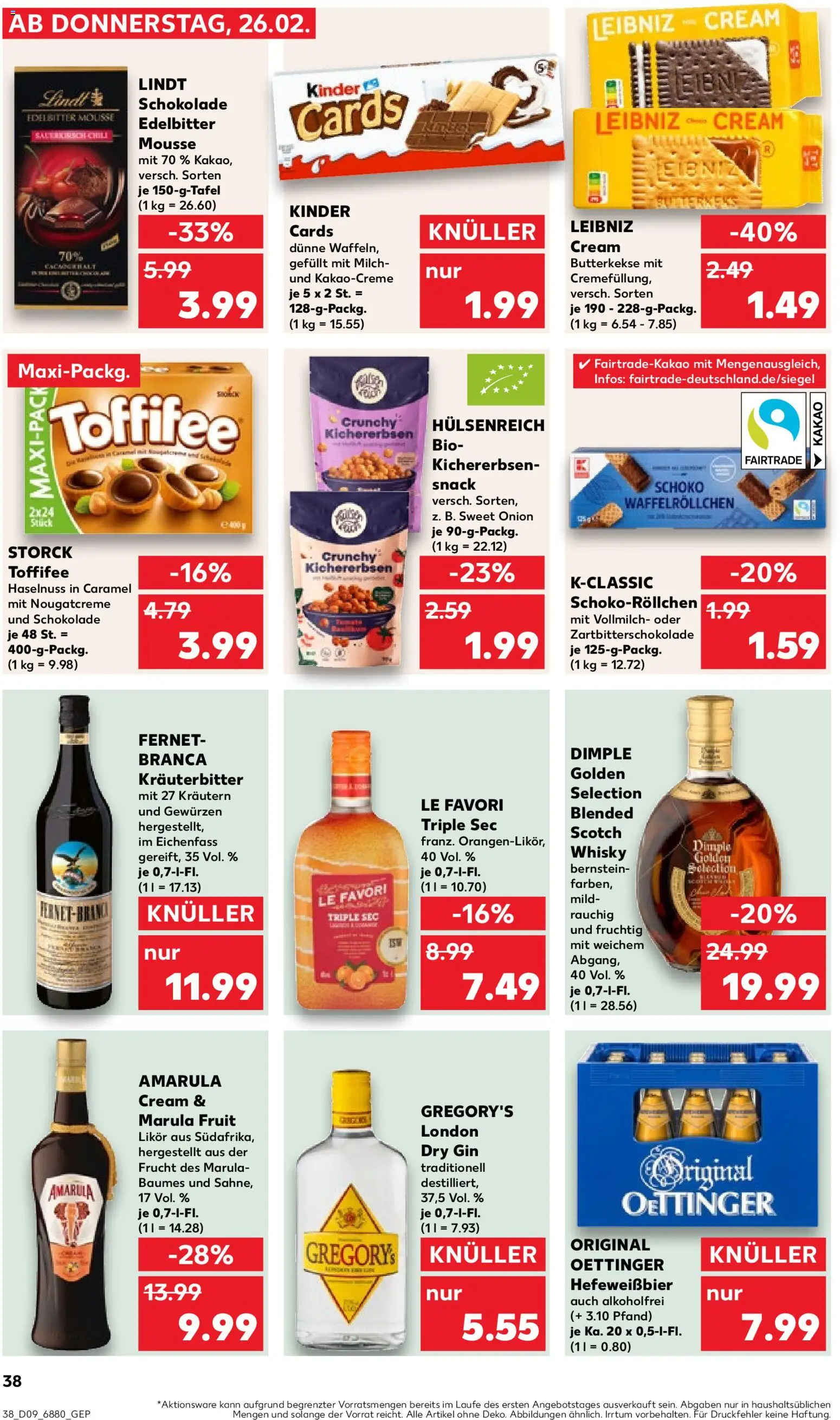 Kaufland prospekt Völklingen	 – gültig ab 26.02.2026 | Seite: 38 | Produkte: Schokolade, Lindt, Gin, Fernet branca
