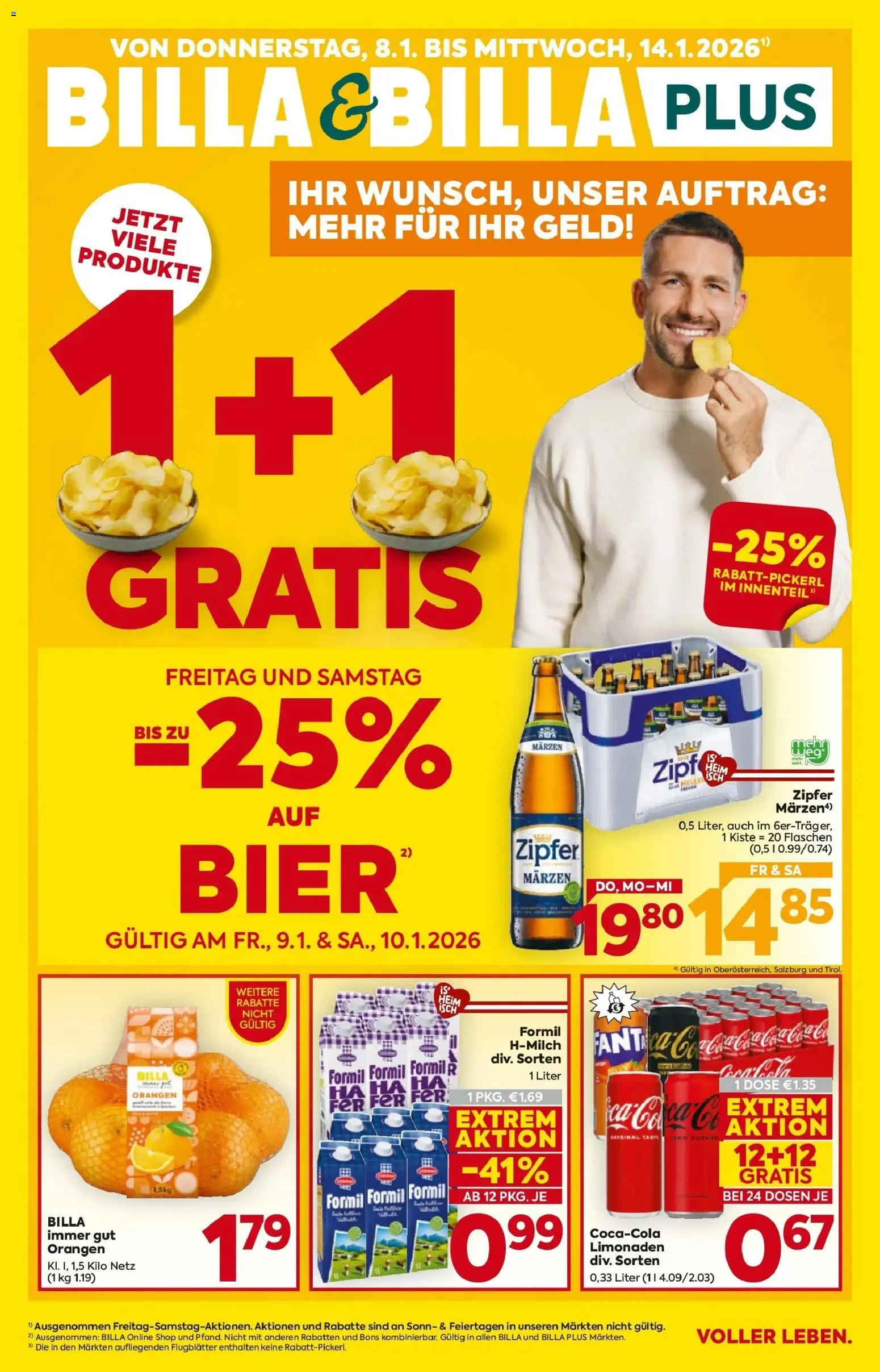 Billa Flugblatt - Kitzbuehel, Zell Am Ziller, Brixlegg gültig ab 08.01.2026 | Seite: 1 | Produkte: Bier, Orangen