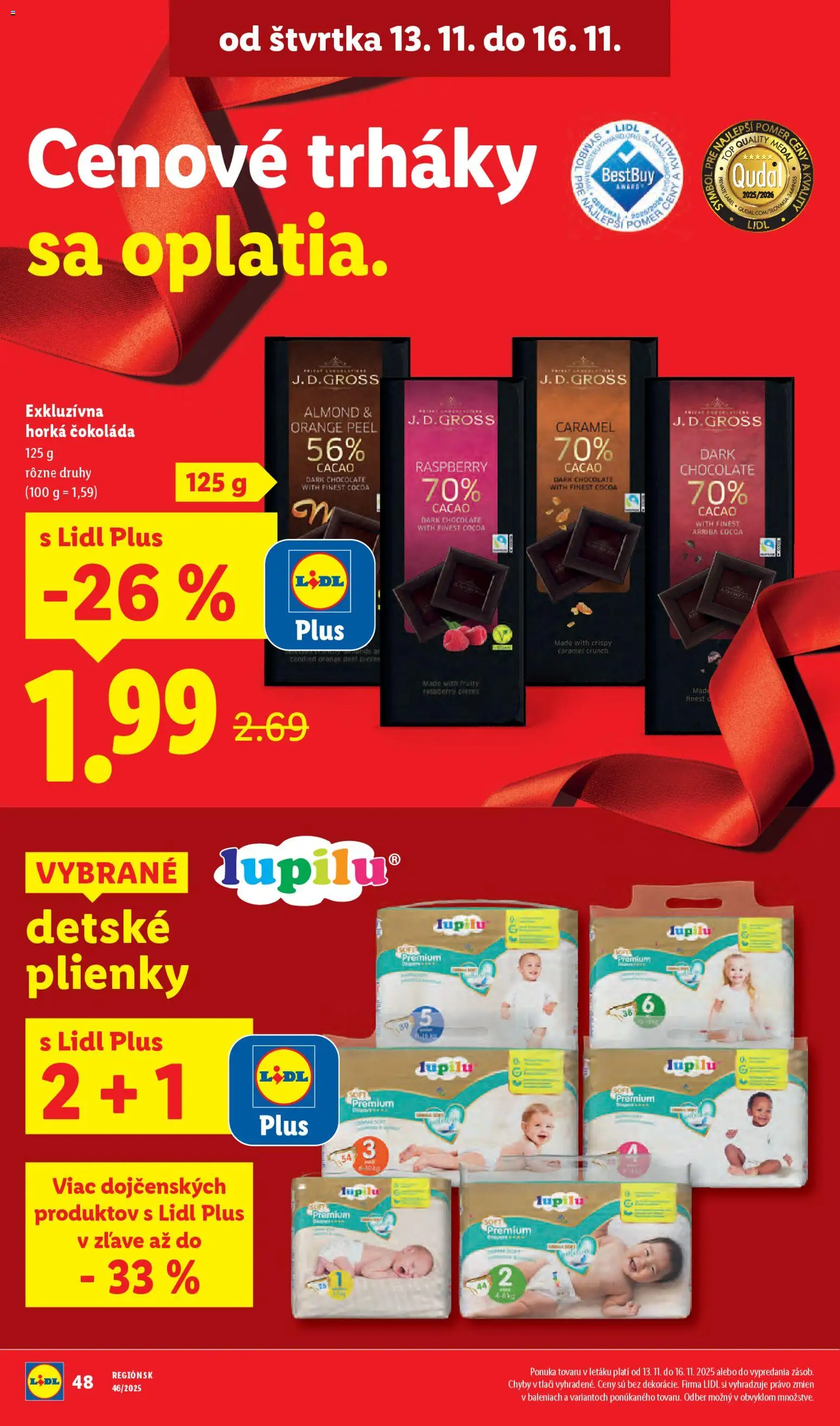 Nové Lidl akcie – leták je platný od 13.11.2025 | Strana: 4 | Produkty: Čokoláda, Plienky
