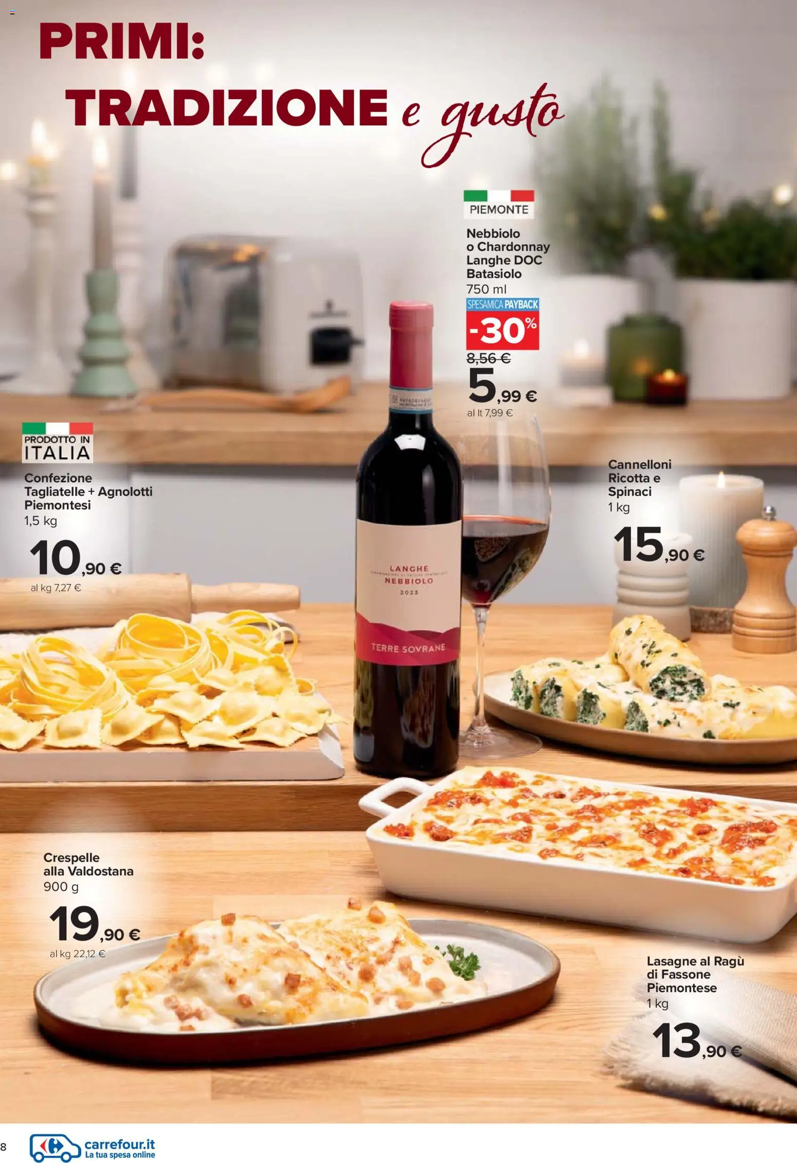 Volantino Carrefour del 27.11.2025 | Pagina: 8 | Prodotti: Tagliatelle, Spinaci, Ragú, Ricotta