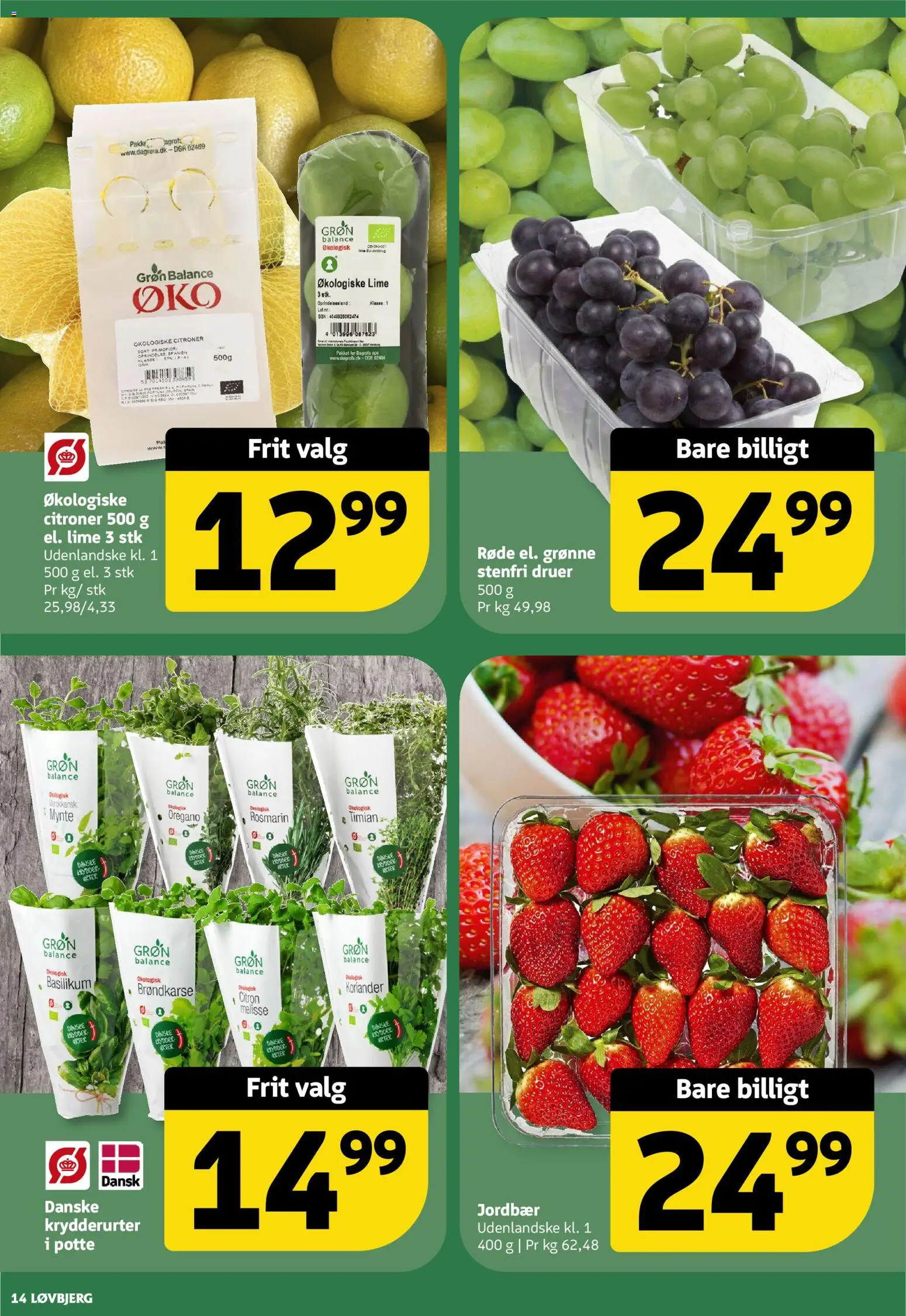 Løvbjerg tilbudsavis – gyldig fra 27.03.2026 | Side: 14 | Produkter: Citroner, Lime, Timian, Basilikum