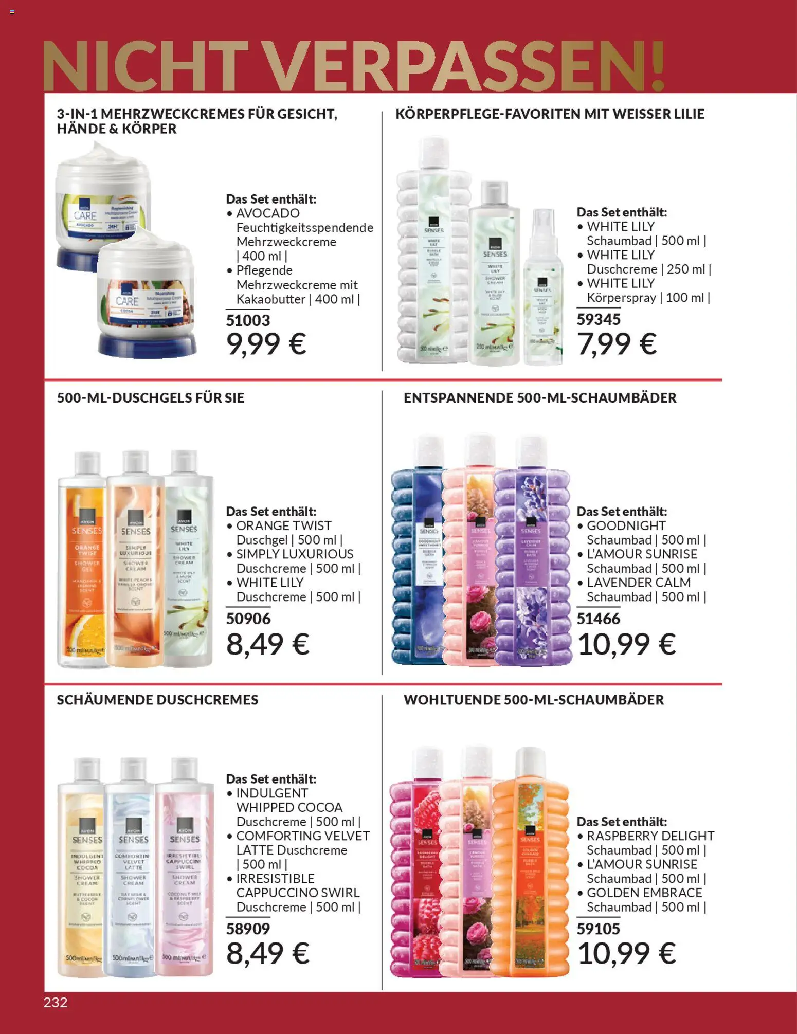 AVON Katalog Dezember 2025 – gültig ab 01.12.2025 | Seite: 234 | Produkte: Duschgel, Avocado, Duschcreme, Körperspray