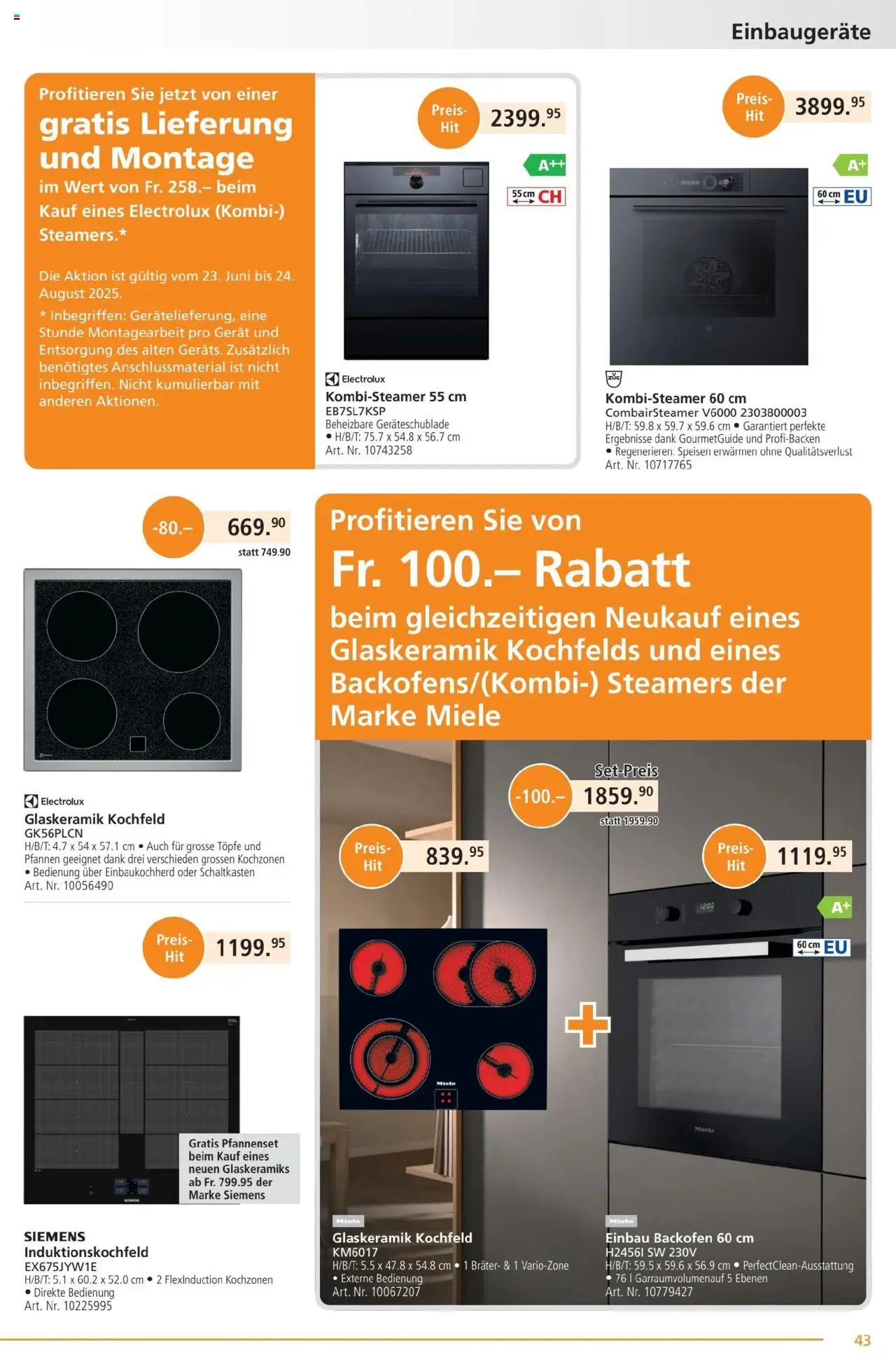 Fust Aktionen ab 23.06.2025 | Seite: 43 | Produkte: Backofen, Kochfeld, Miele, Siemens