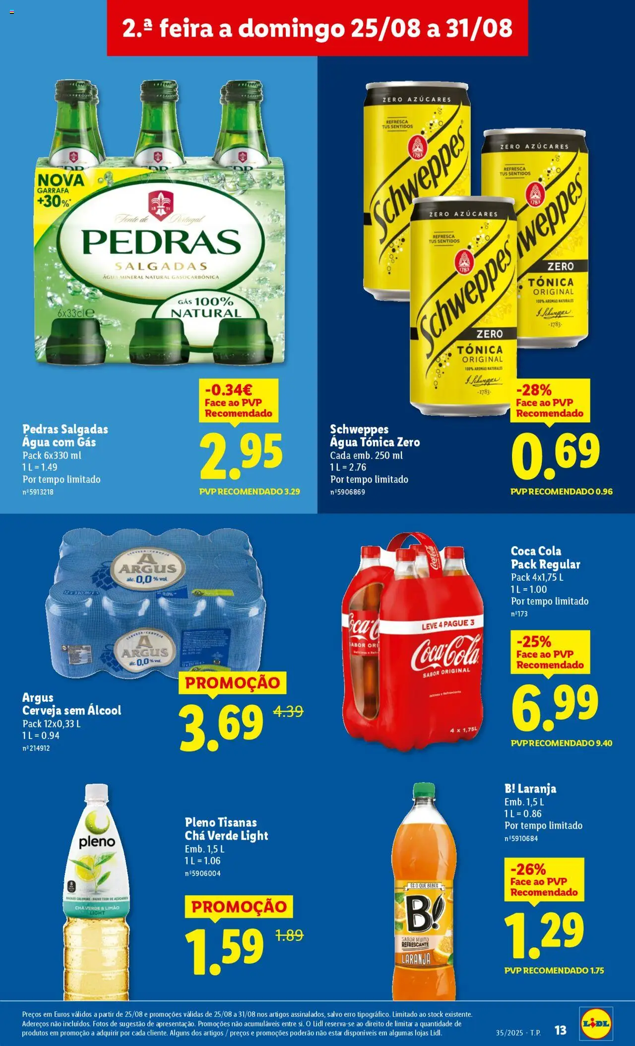 Lidl folheto │ válido de 25.08.2025 | Página: 13 | Produtos: Agua, Cerveja, Água com gás, Água mineral