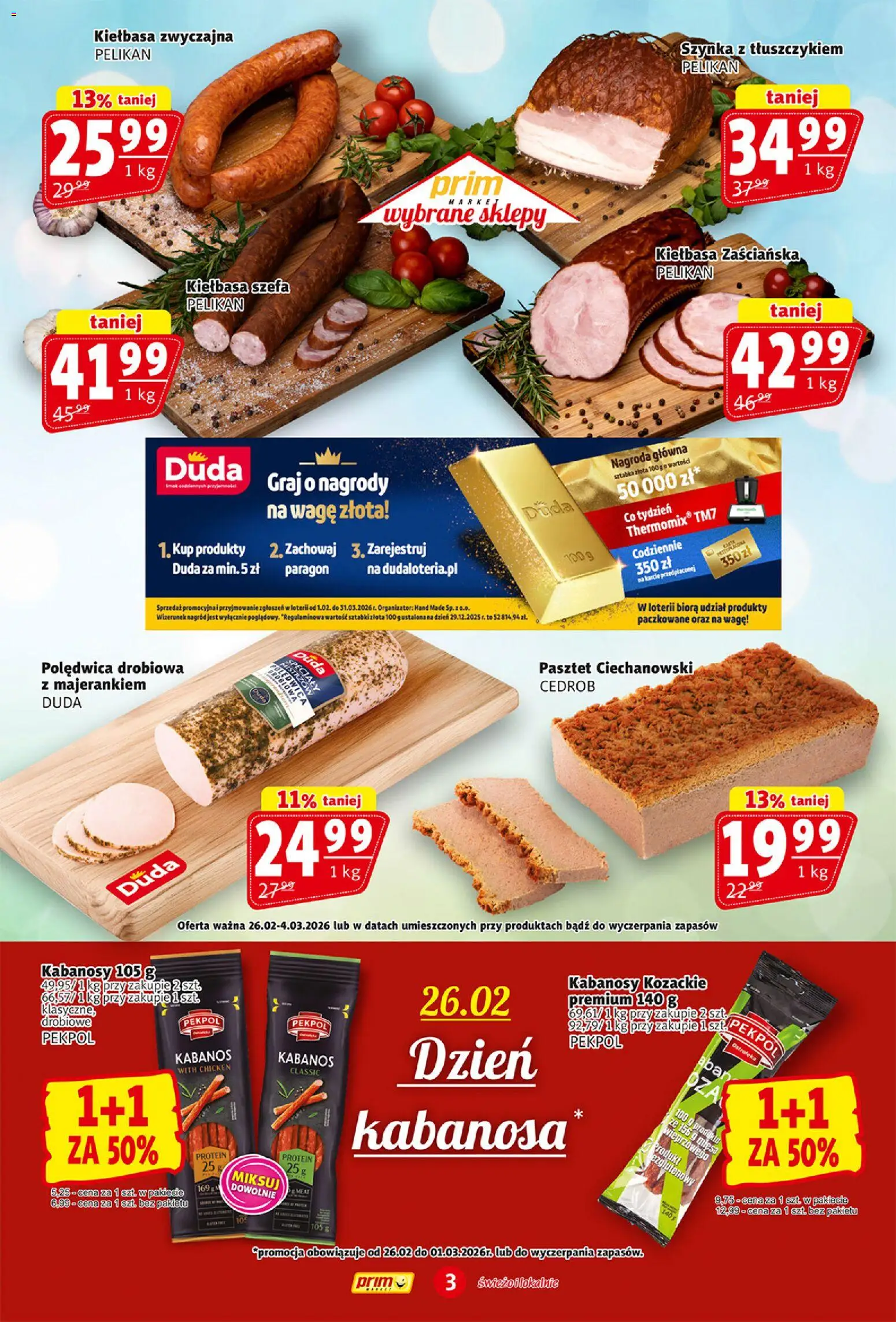 Prim Market Gazetka od 26.02.2026 | Strona: 3 | Produkty: Kiełbasa, Kabanosy, Szynka
