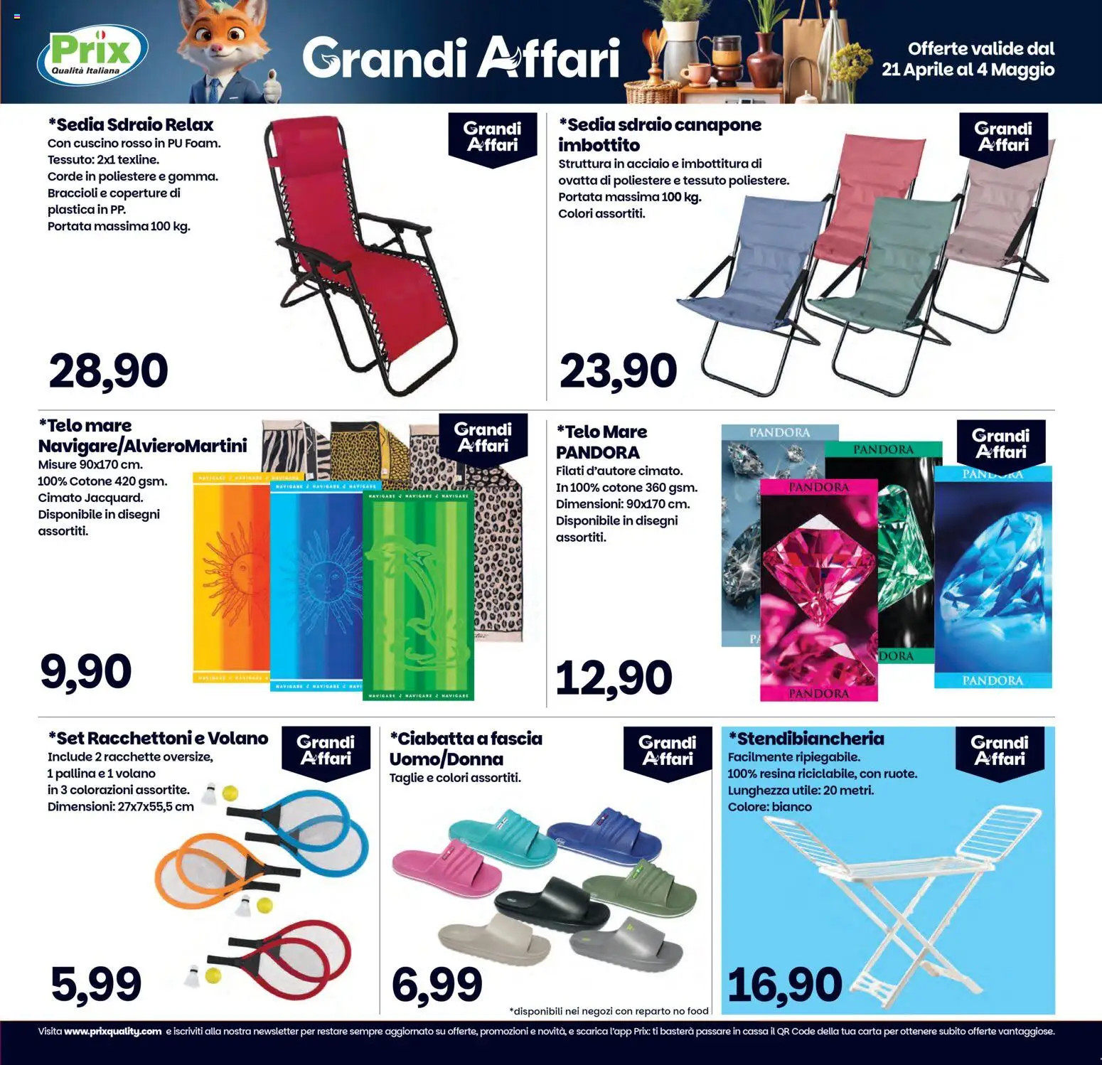 Volantino Prix del 21.04.2026 | Pagina: 22 | Prodotti: Sdraio, Braccioli, Racchette, Cuscino
