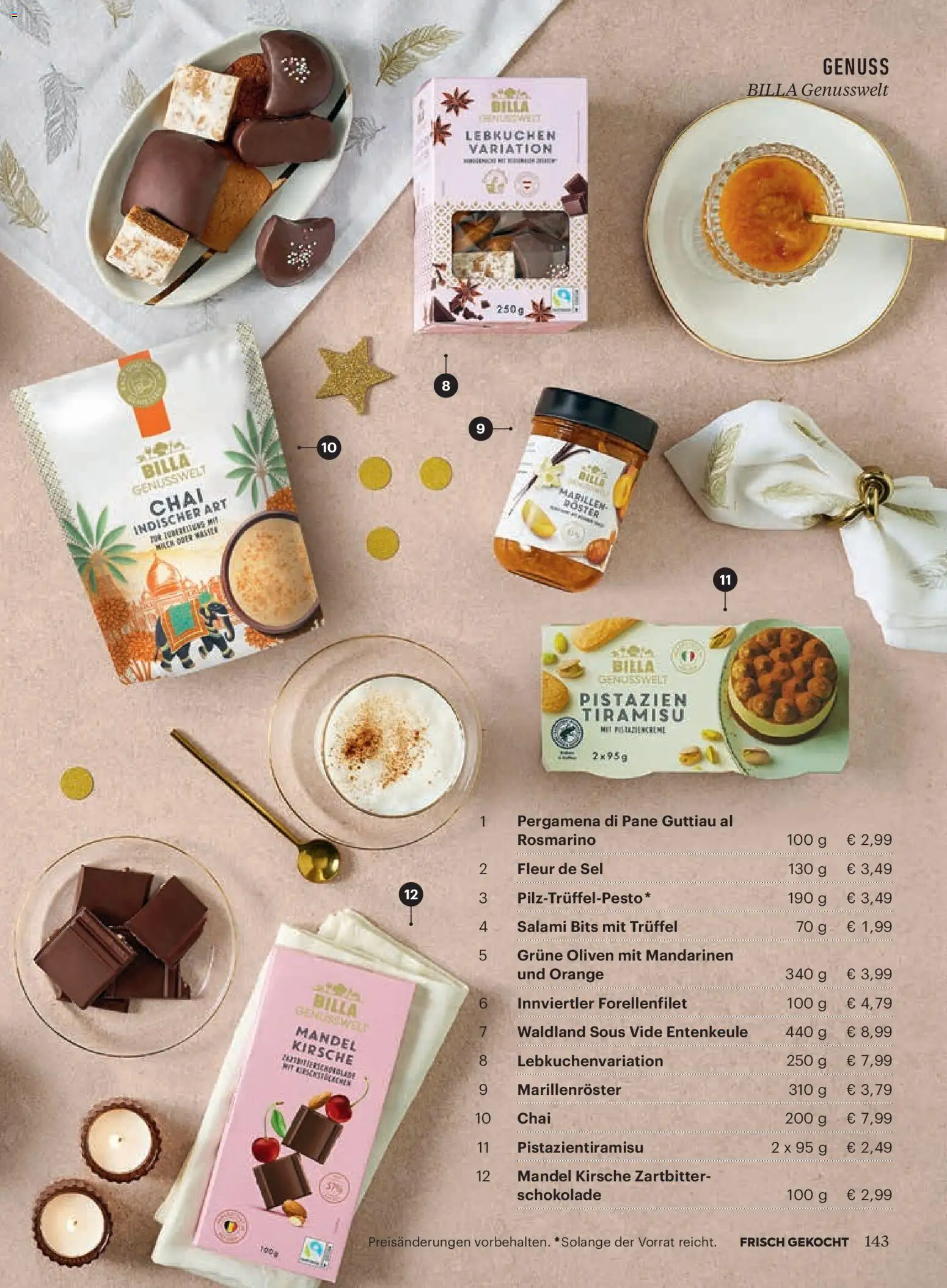 Billa  Frisch Gekocht gültig ab 01.11.2025 | Seite: 139 | Produkte: Mandarinen, Szeder, Schokolade, Salami