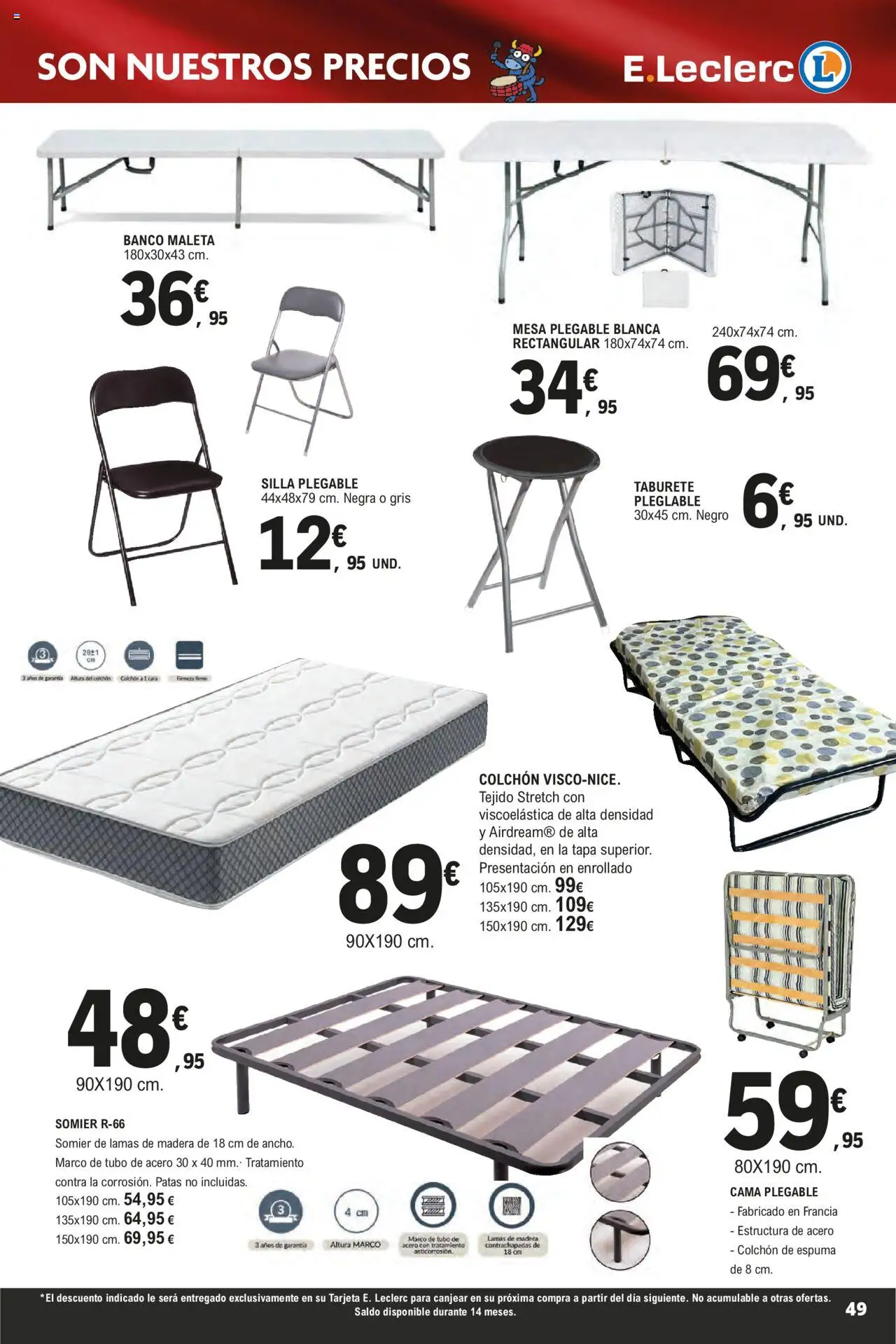 E.Leclerc - Descubre la Calidad y Frescura  │ válido desde el 18.06.2025 | Página: 49 | Productos: Somier, Taburete, Marco, Cama