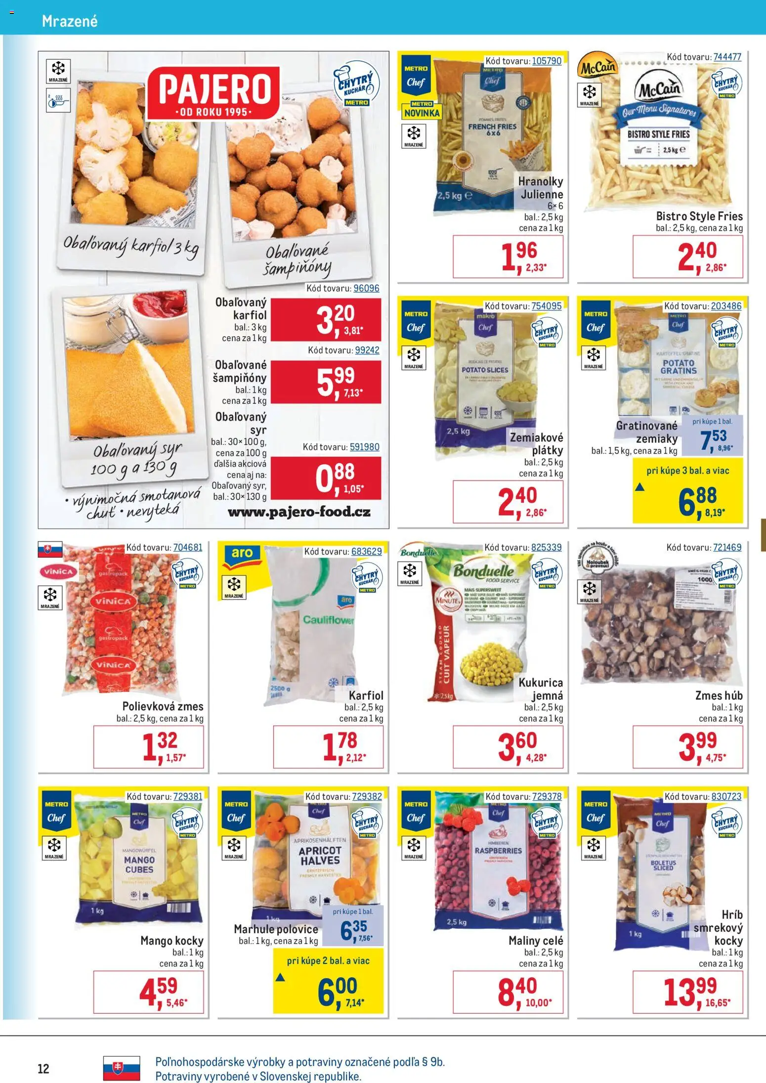 Nové Metro akcie – leták je platný od 25.03.2026 | Strana: 12 | Produkty: Mango, Kukurica, Marhule, Maliny