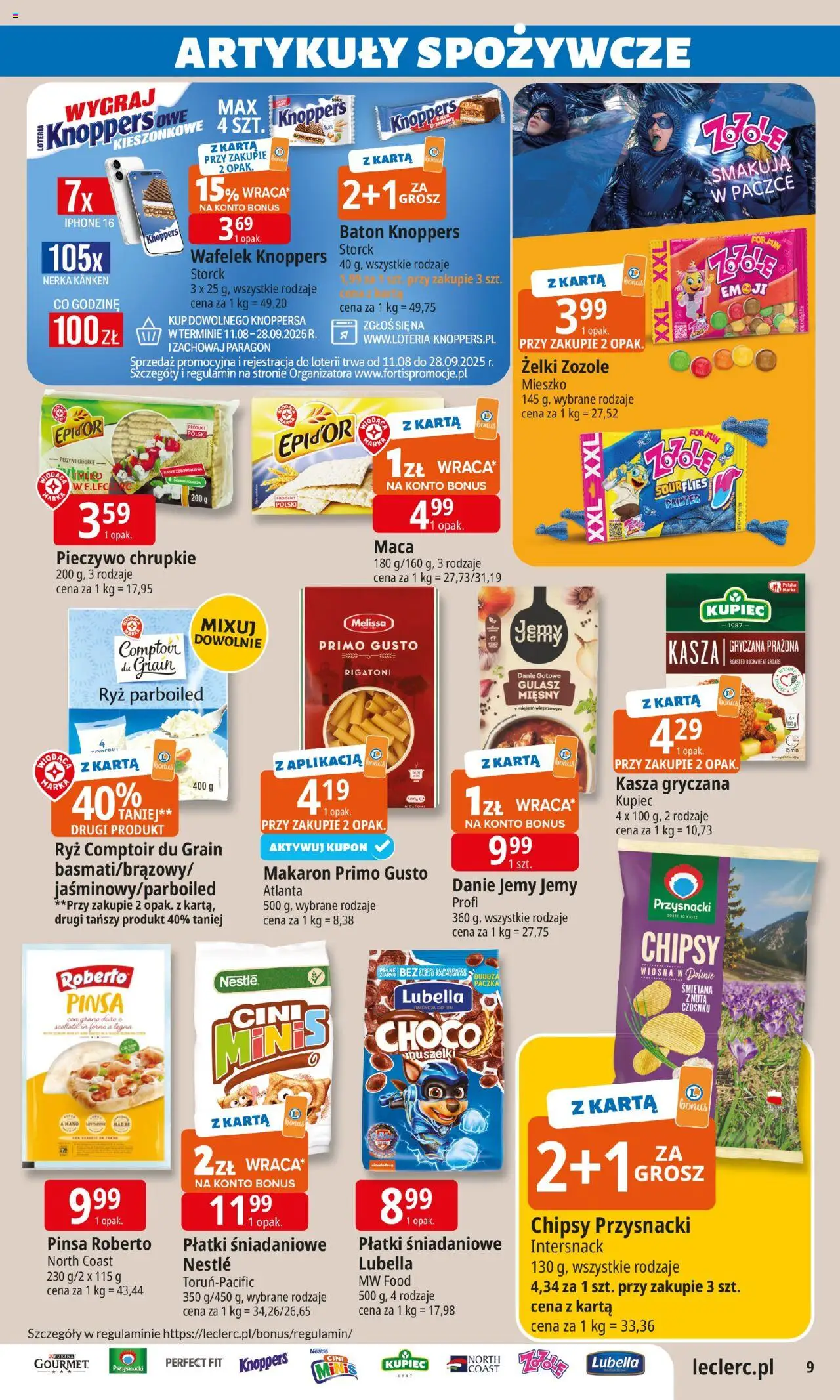 E.Leclerc Gazetka - Elbląg od 19.08.2025 | Strona: 9 | Produkty: Kasza, Pieczywo chrupkie, Kasza gryczana, Baton