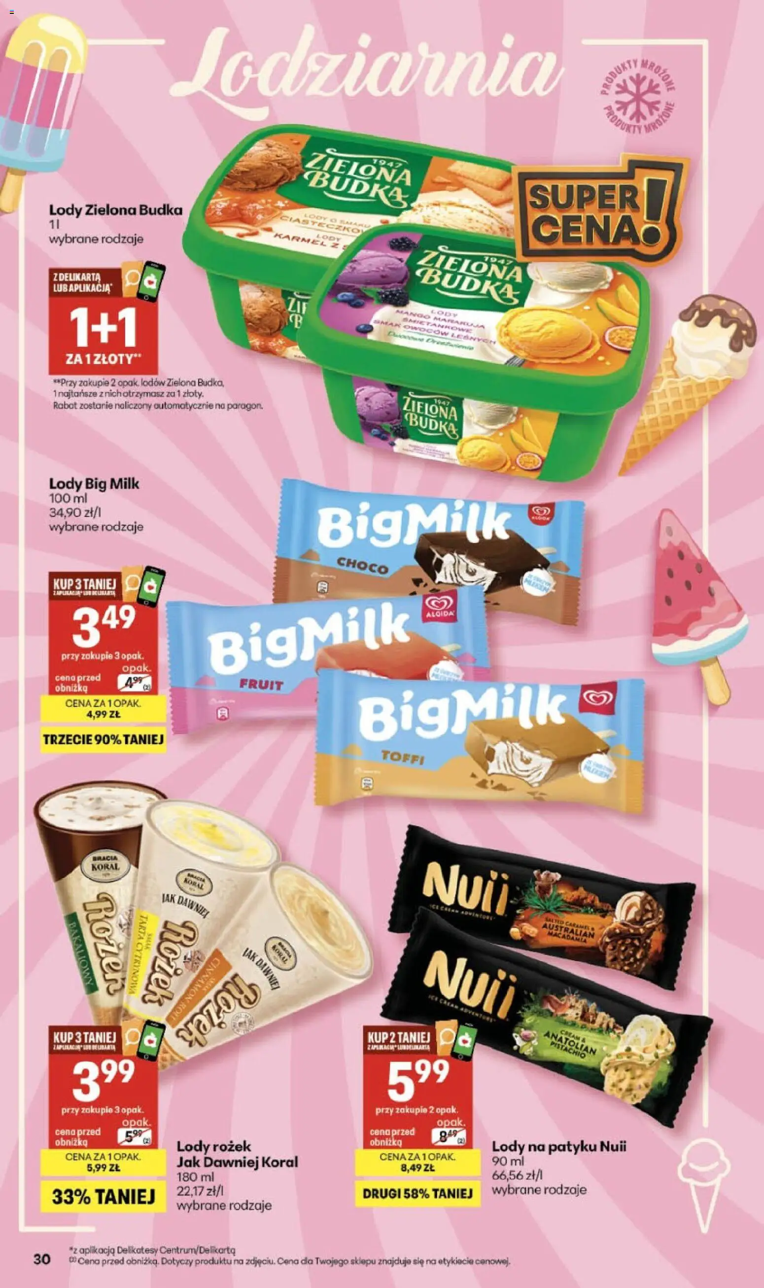 Delikatesy Centrum gazetka - Sklepy Własne od 16.04.2026 | Strona: 30 | Produkty: Delikatesy, Big Milk, Lody mango, Lody