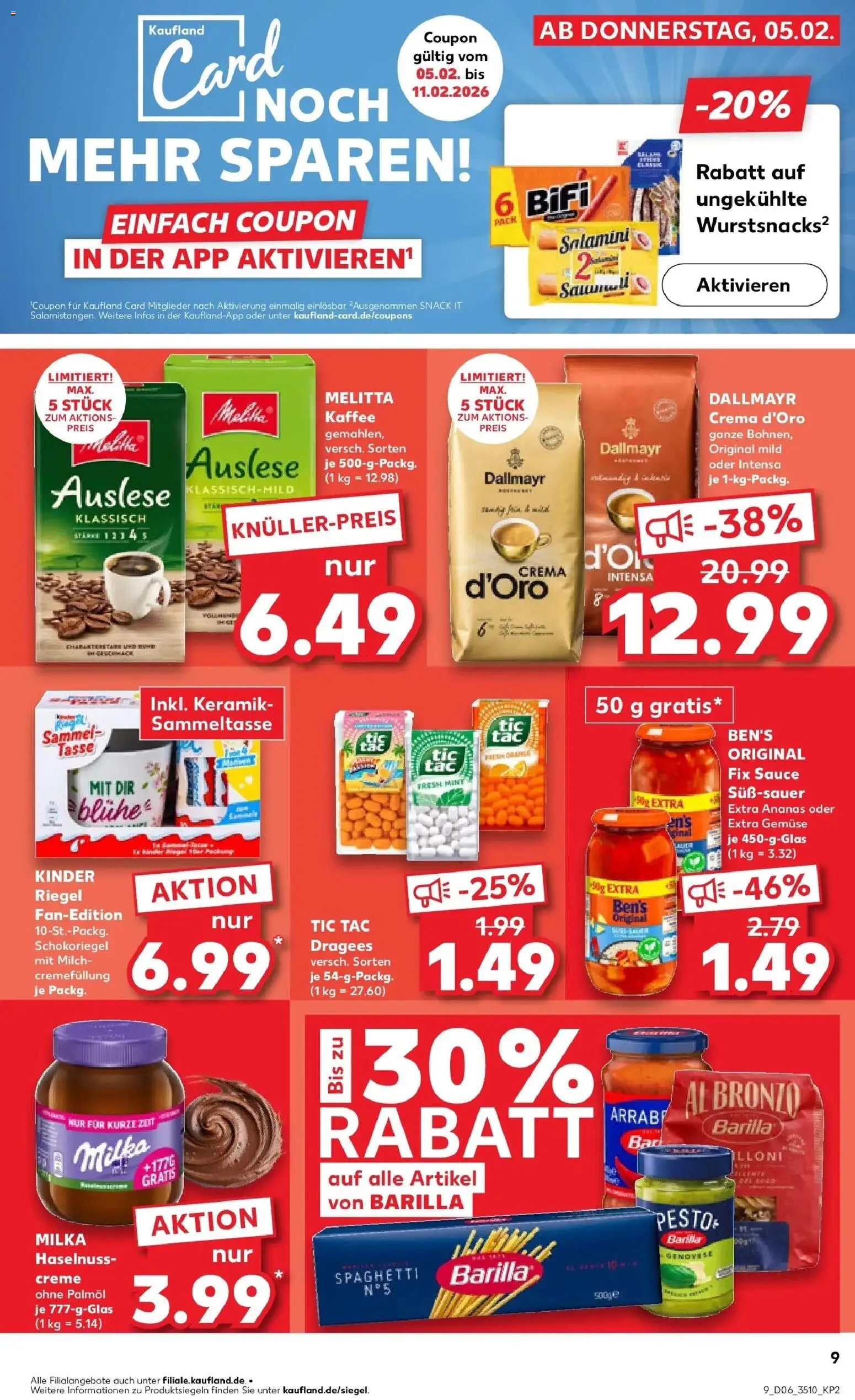 Kaufland prospekt Meiningen	 – gültig ab 05.02.2026 | Seite: 9 | Produkte: Kaffee, Barilla pesto, Dallmayr, Pasta