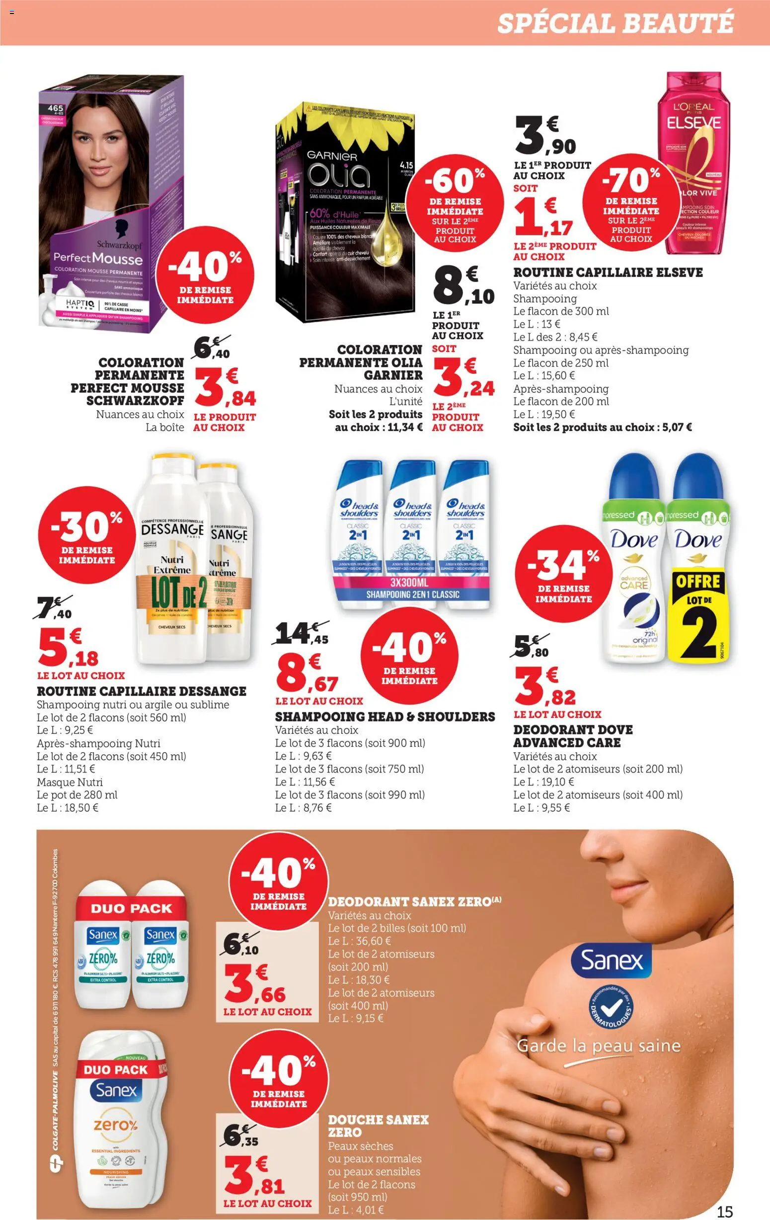 {H1} | Page: 15 | Produits: Coloration, Douche Sanex, Mousse, Couverture