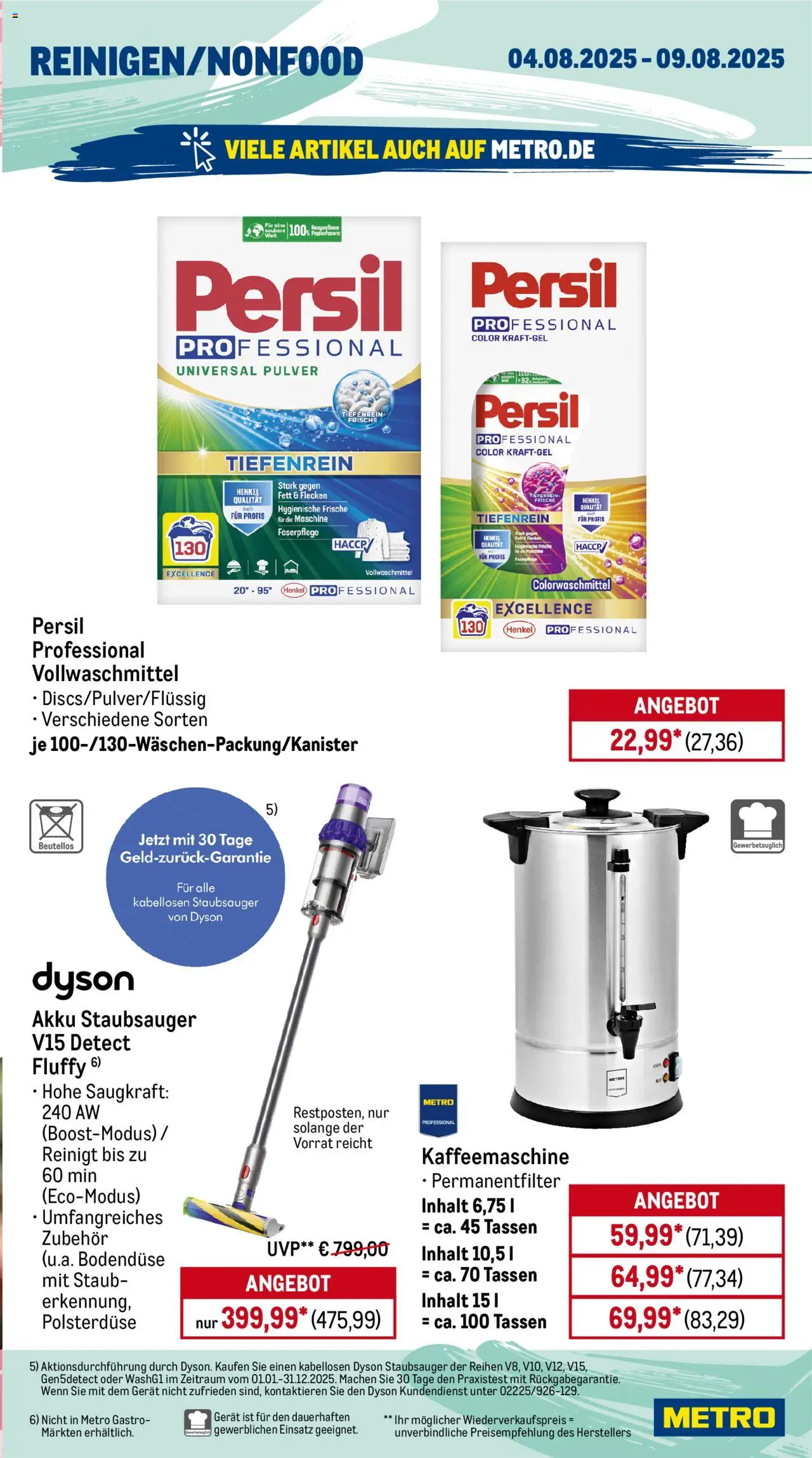 Metro Wochen-Angebote Gastro - gültig ab dem 04.08.2025 | Seite: 17 | Produkte: Dyson, Kaffeemaschine, Staubsauger, Persil