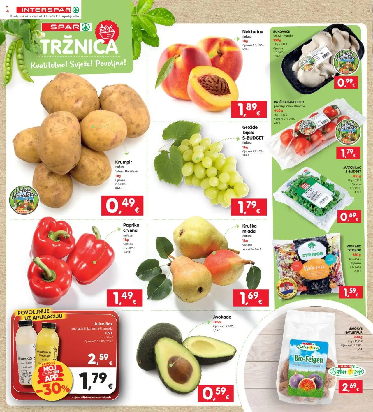 Interspar katalog | vrijedi od 13.08.2025 | Stranica: 4 | Proizvodi: Med, Paprika, Voda, Nektarina