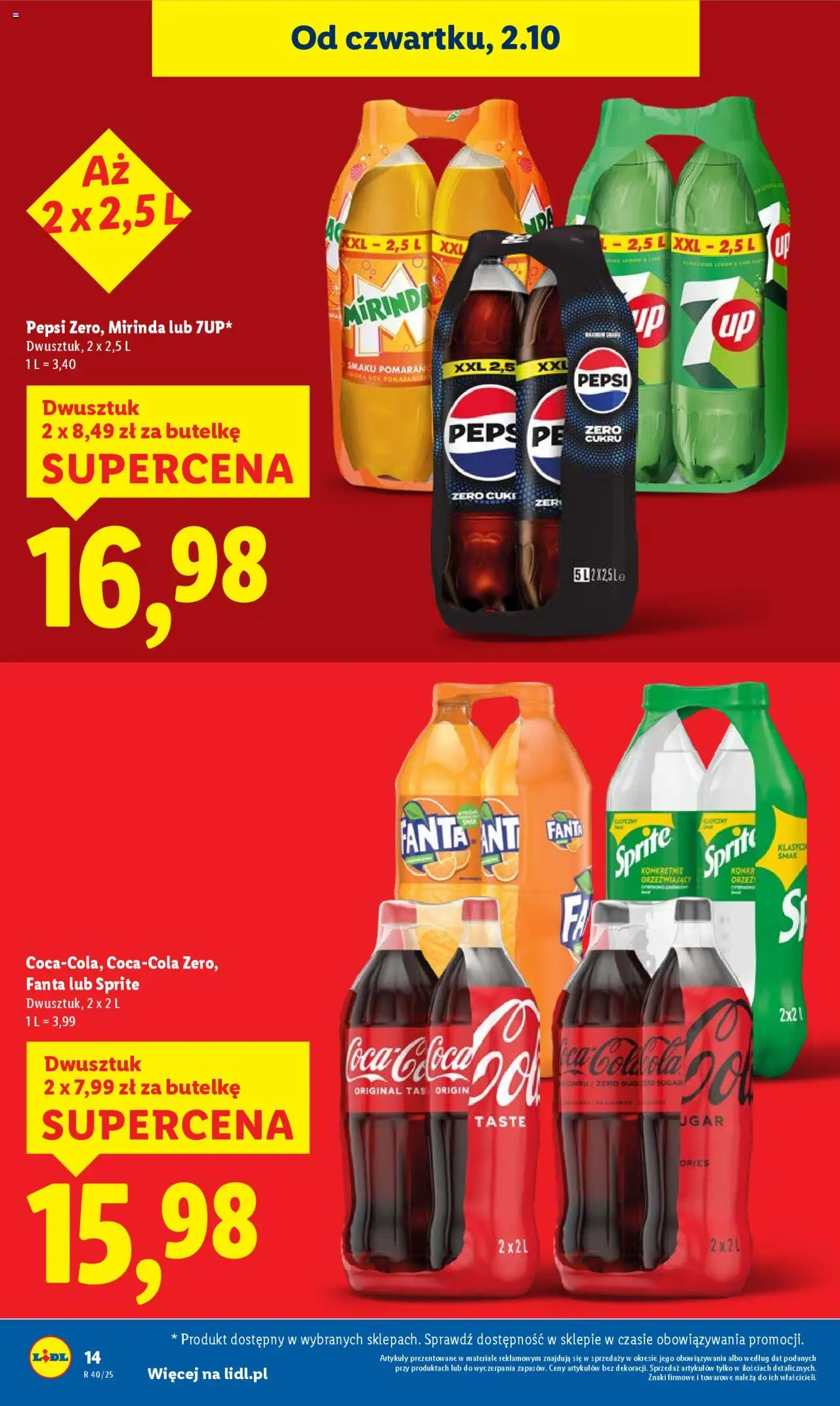 Lidl Gazetka od 02.10.2025 | Strona: 14 | Produkty: Pepsi, Sprite, Sok