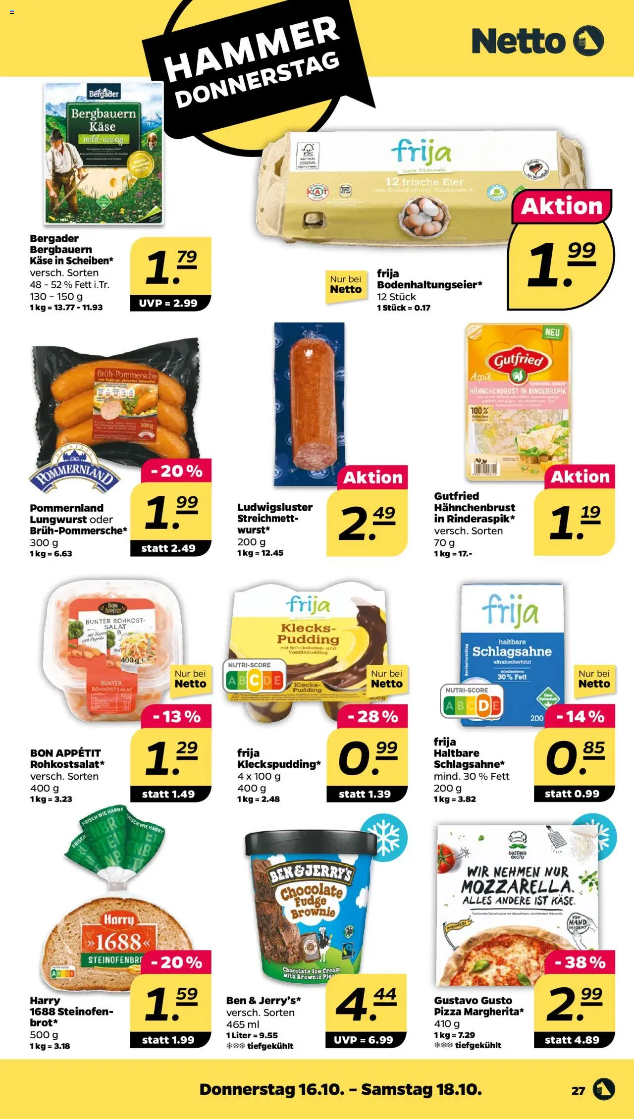Netto Prospekt 	 – gültig ab 13.10.2025 | Seite: 27 | Produkte: Schlagsahne, Käse, Mozzarella, Pudding