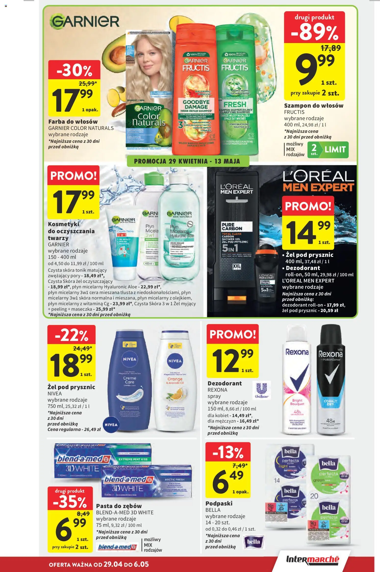 Intermarche gazetka od 29.04.2026 | Strona: 35 | Produkty: Farba do włosów, Podpaski, Peeling, Pasta do zębów