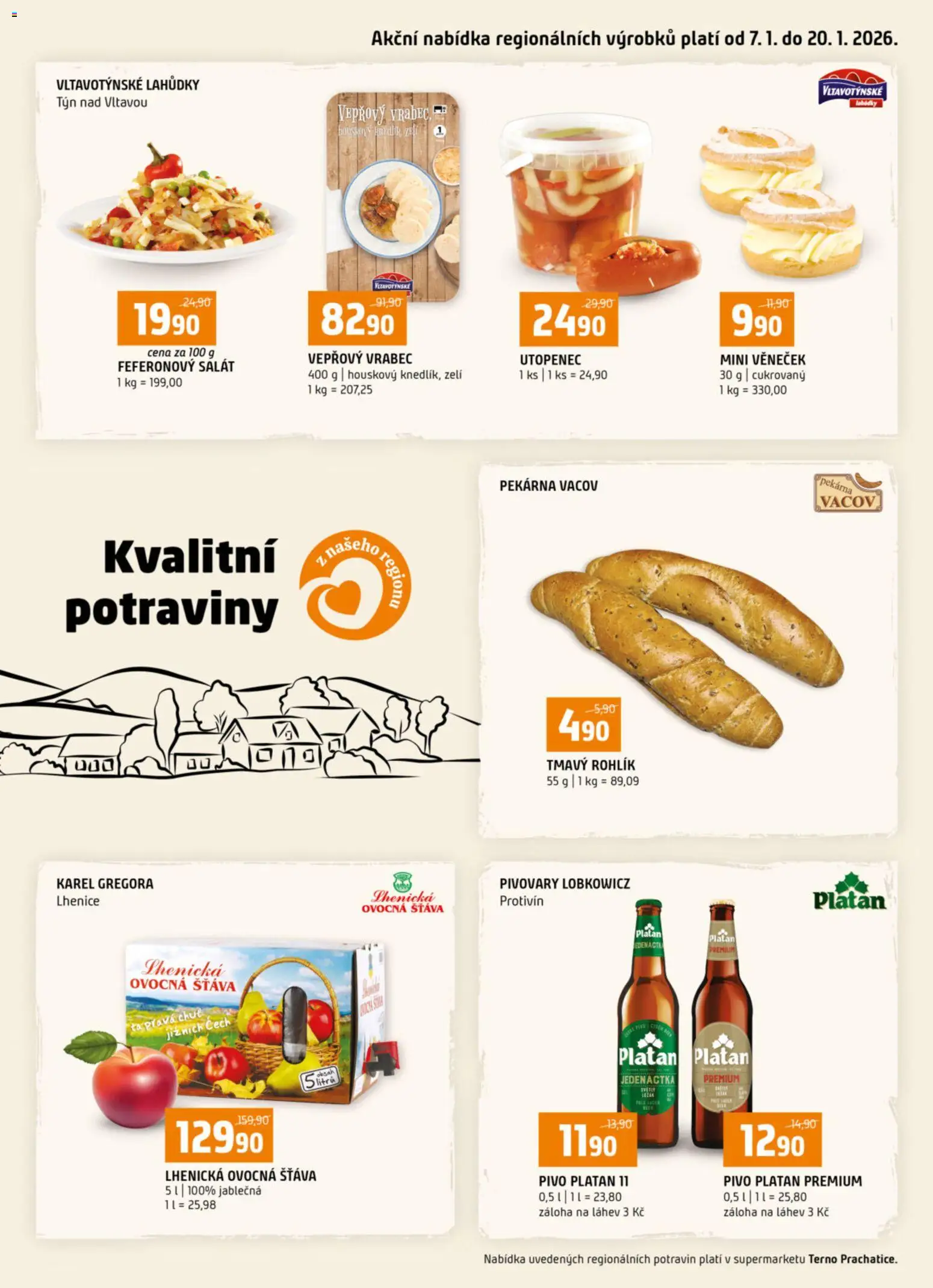 Terno leták - Prachatice od 07.01.2026 | Strana: 1 | Produkty: Zelí, Rohlík, Salát, Potraviny