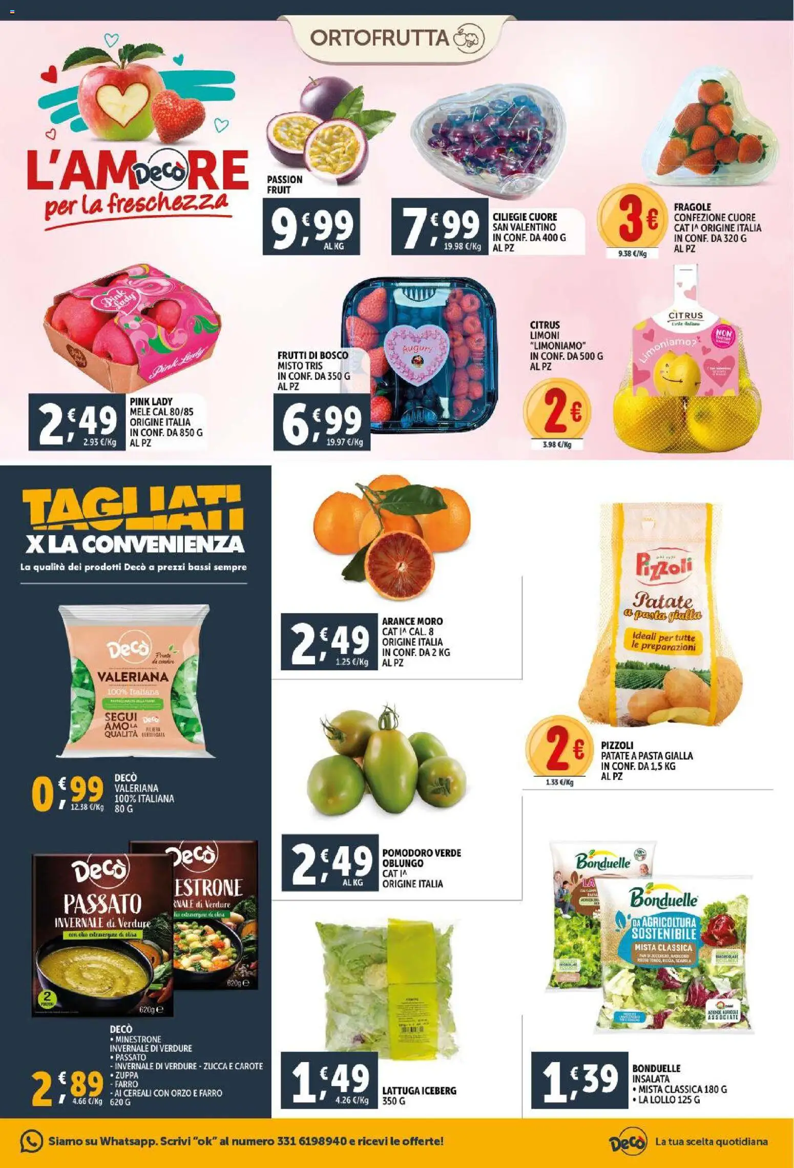 Volantino Decò del 11.02.2026 | Pagina: 5 | Prodotti: Valeriana, Fragole, Pomodoro, Pasta