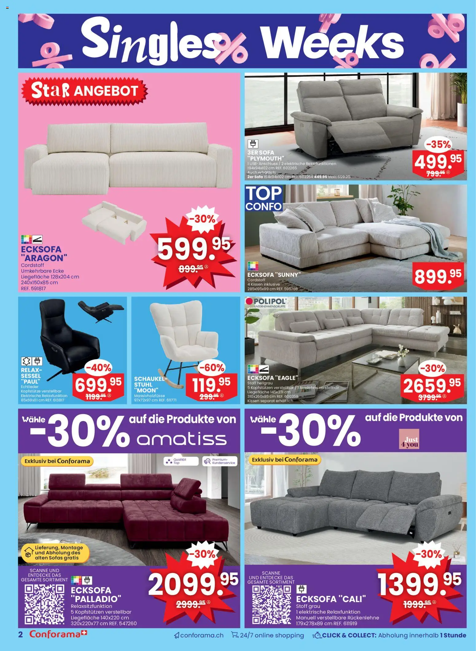 Conforama Aktionen Singles – gültig ab 05.11.2025 | Seite: 2 | Produkte: Kissen, Sessel, Stuhl, Ecksofa