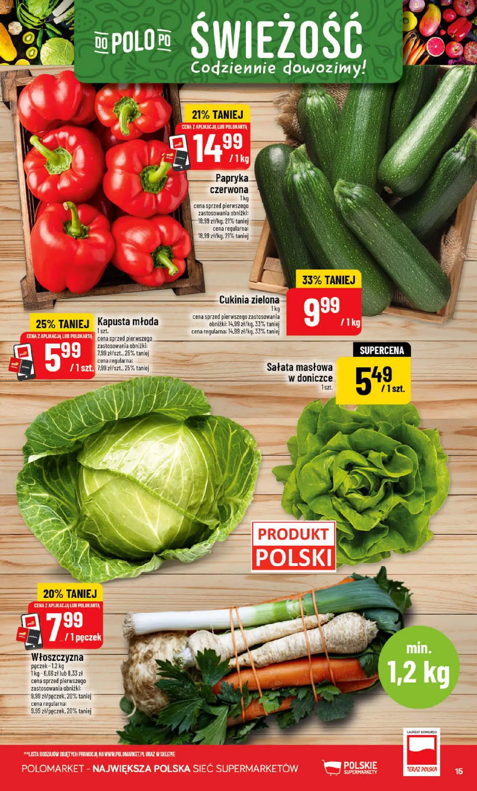POLOmarket gazetka od 08.04.2026 | Strona: 15 | Produkty: Kapusta, Papryka, Cukinia, Papryka czerwona