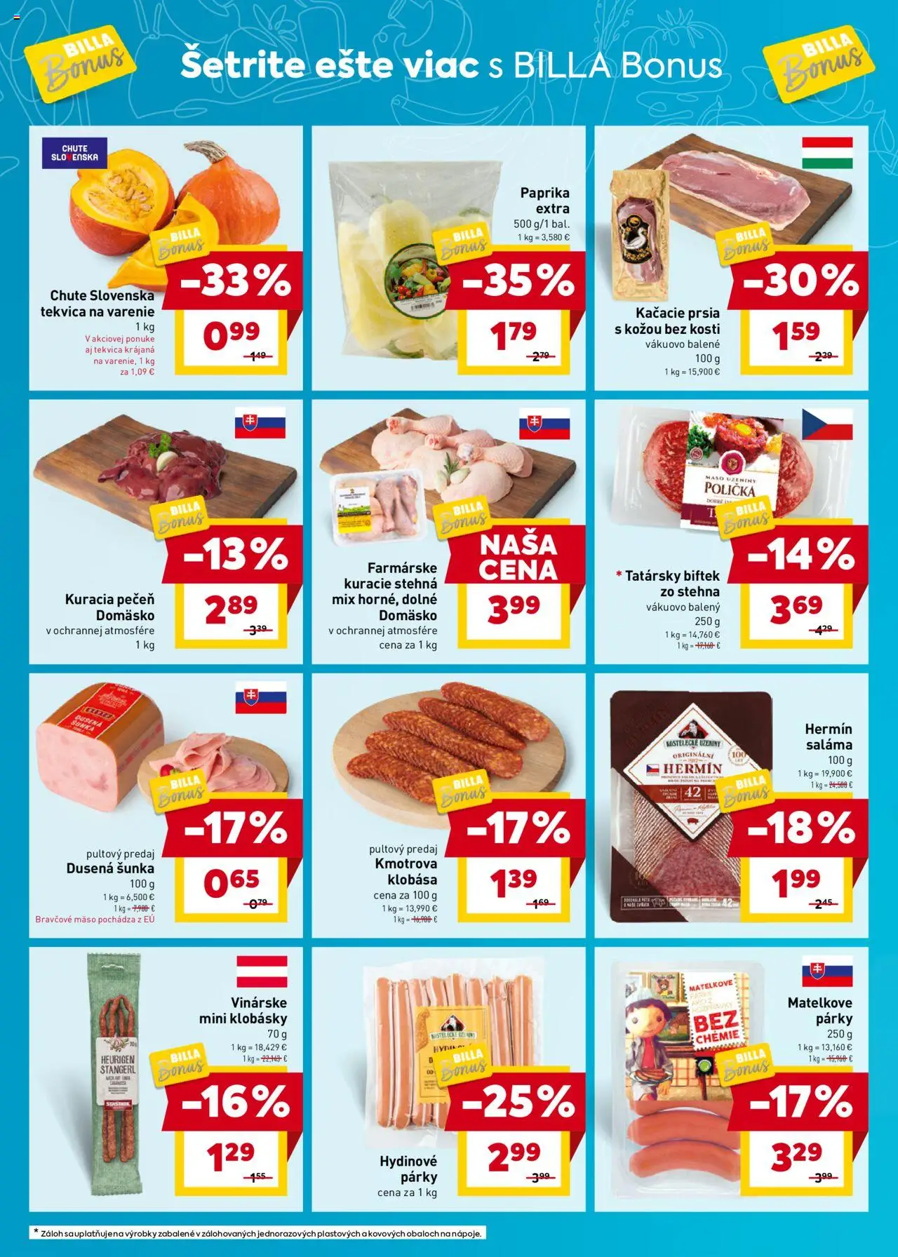 Nové Billa akcie – leták je platný od 17.09.2025 | Strana: 2 | Produkty: Paprika, Šunka, Kačacie prsia, Bravčové mäso
