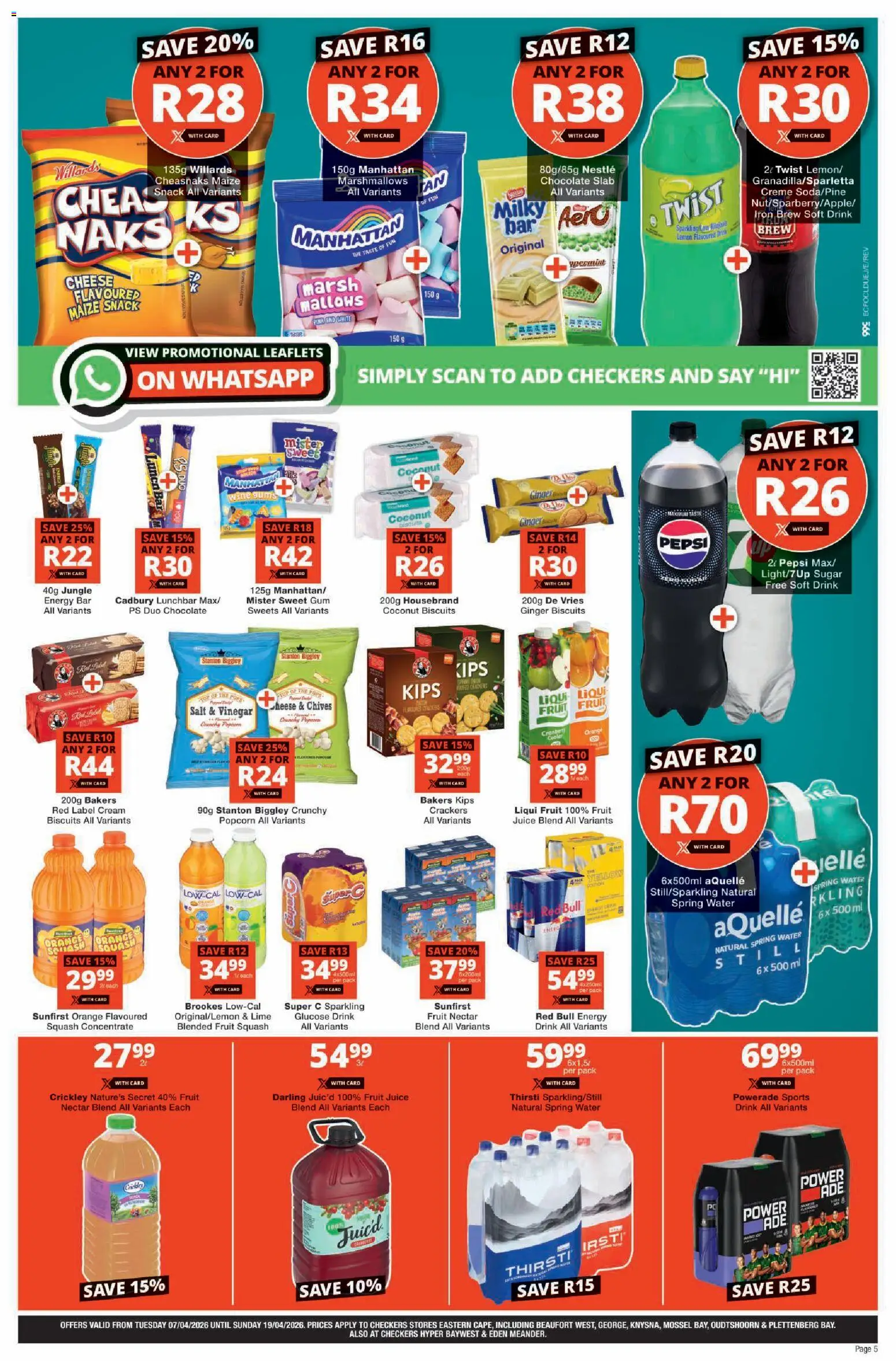 New Checkers catalogue – valid from 07.04.2026 | Page: 5 | Products: Sweets, Chocolate, Vinegar, Lime