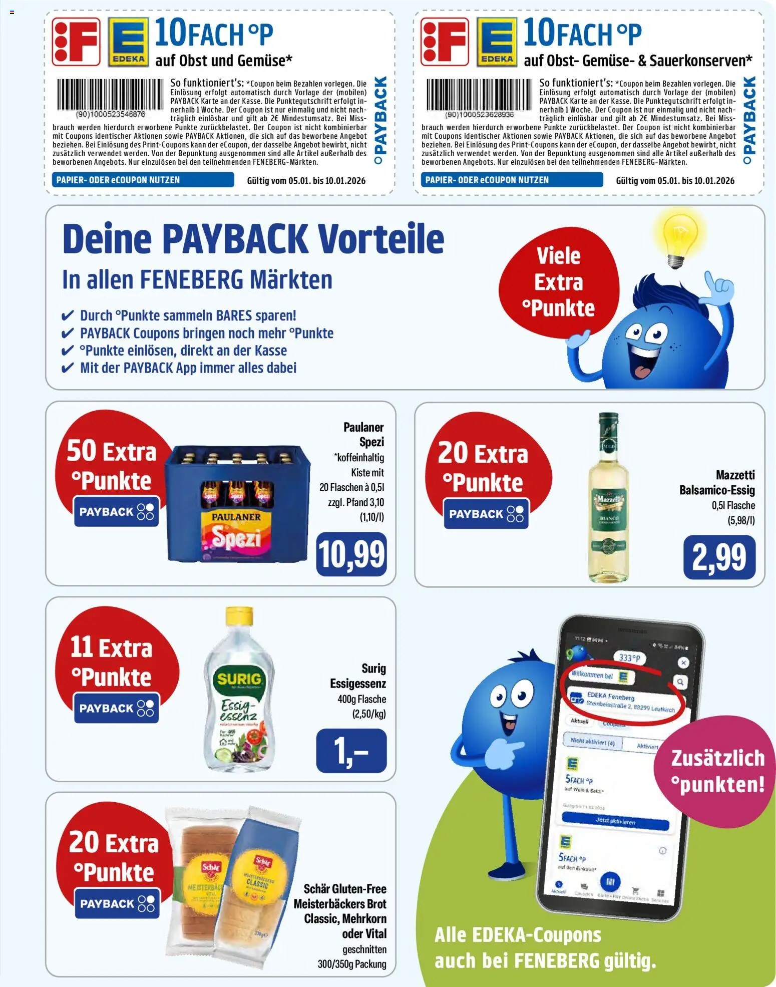 Feneberg Angebote – gültig ab 08.01.2026 | Seite: 9 | Produkte: Essig, Obst, Brot, Paulaner