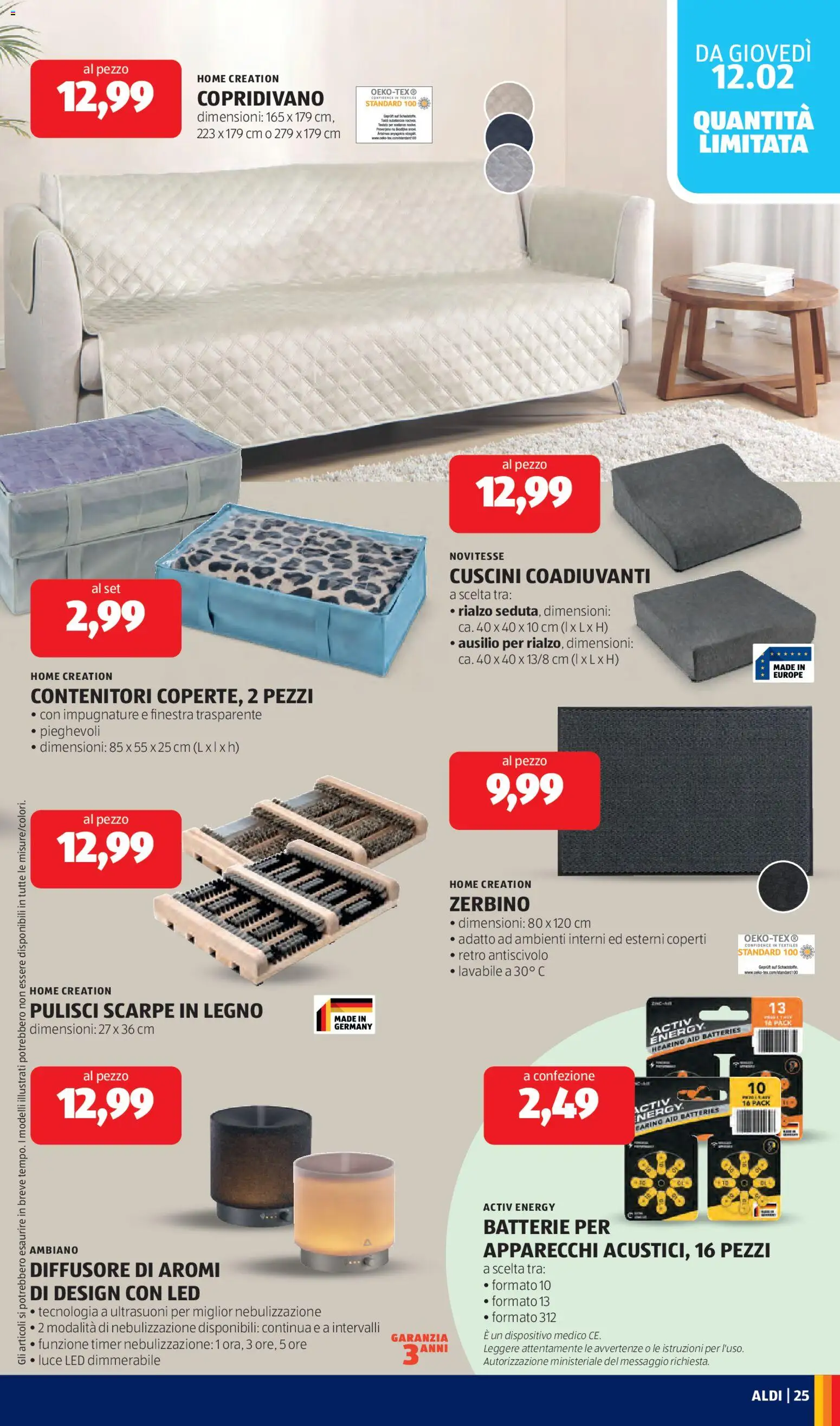 Volantino Aldi del 09.02.2026 | Pagina: 25 | Prodotti: Copridivano, Scarpe, Zerbino, Batterie