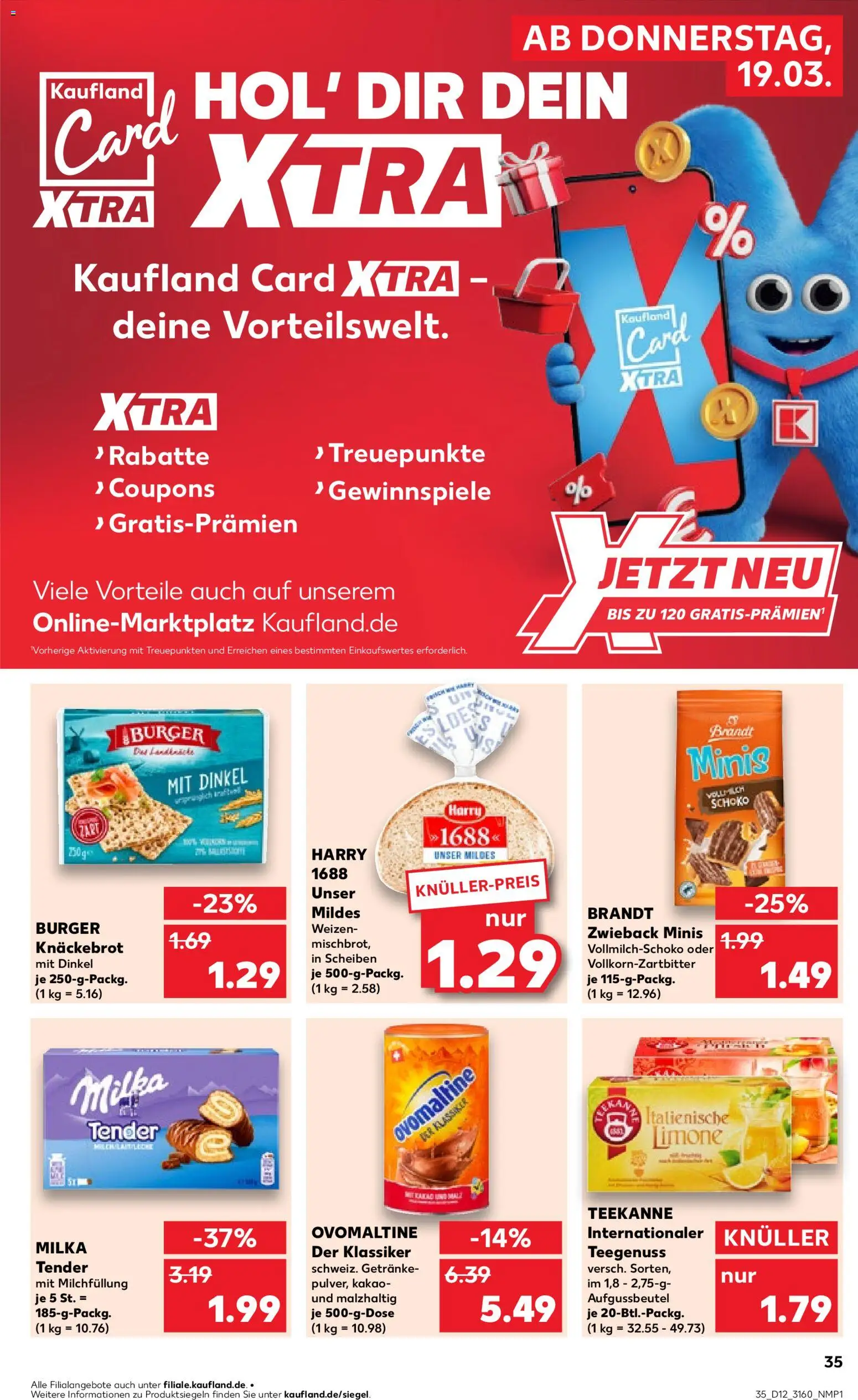 Kaufland Prospekt Potsdam	 – gültig ab 19.03.2026 | Seite: 35 | Produkte: Ovomaltine, Burger, Milka, Teekanne