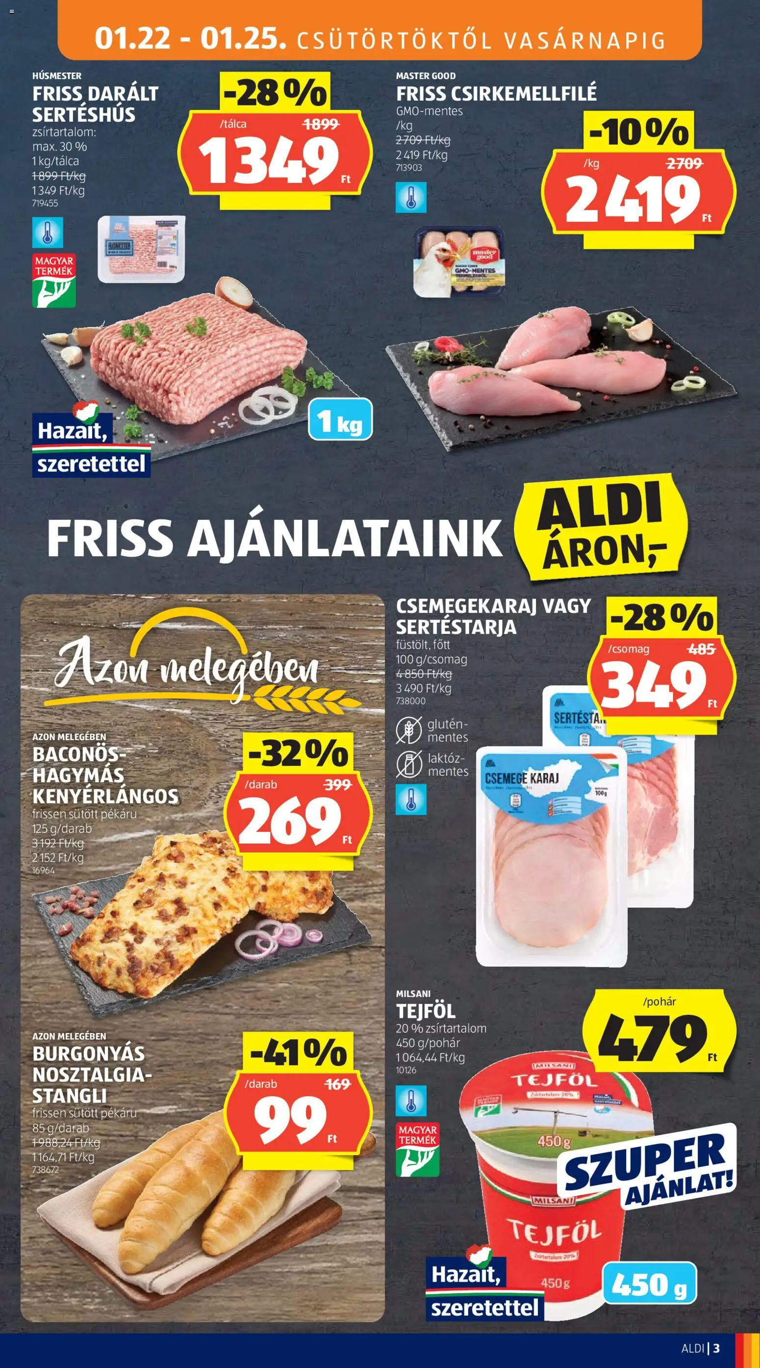 Aldi akciós ujság - amely érvényes a következő dátumtól: 22.01.2026 | Oldal: 9 | Termékek: Darált sertéshús, Bacon, Karaj, Sertéshús