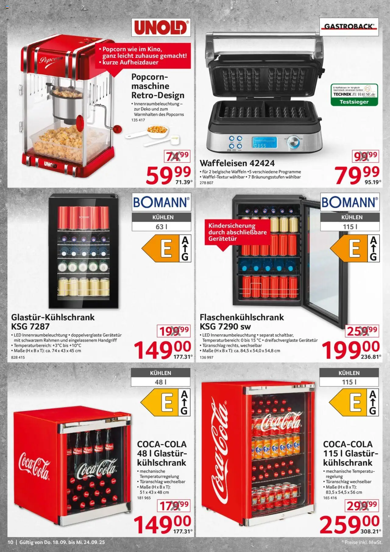 Selgros  Non Food – gültig ab 18.09.2025 | Seite: 10 | Produkte: Coca cola, Cola, Kühlschrank, Waffeleisen