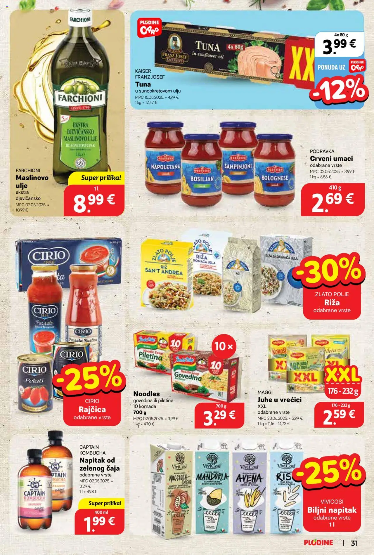 Plodine katalog | vrijedi od 02.07.2025 | Stranica: 31 | Proizvodi: Riža, Bosiljak, Rajčica, Tuna