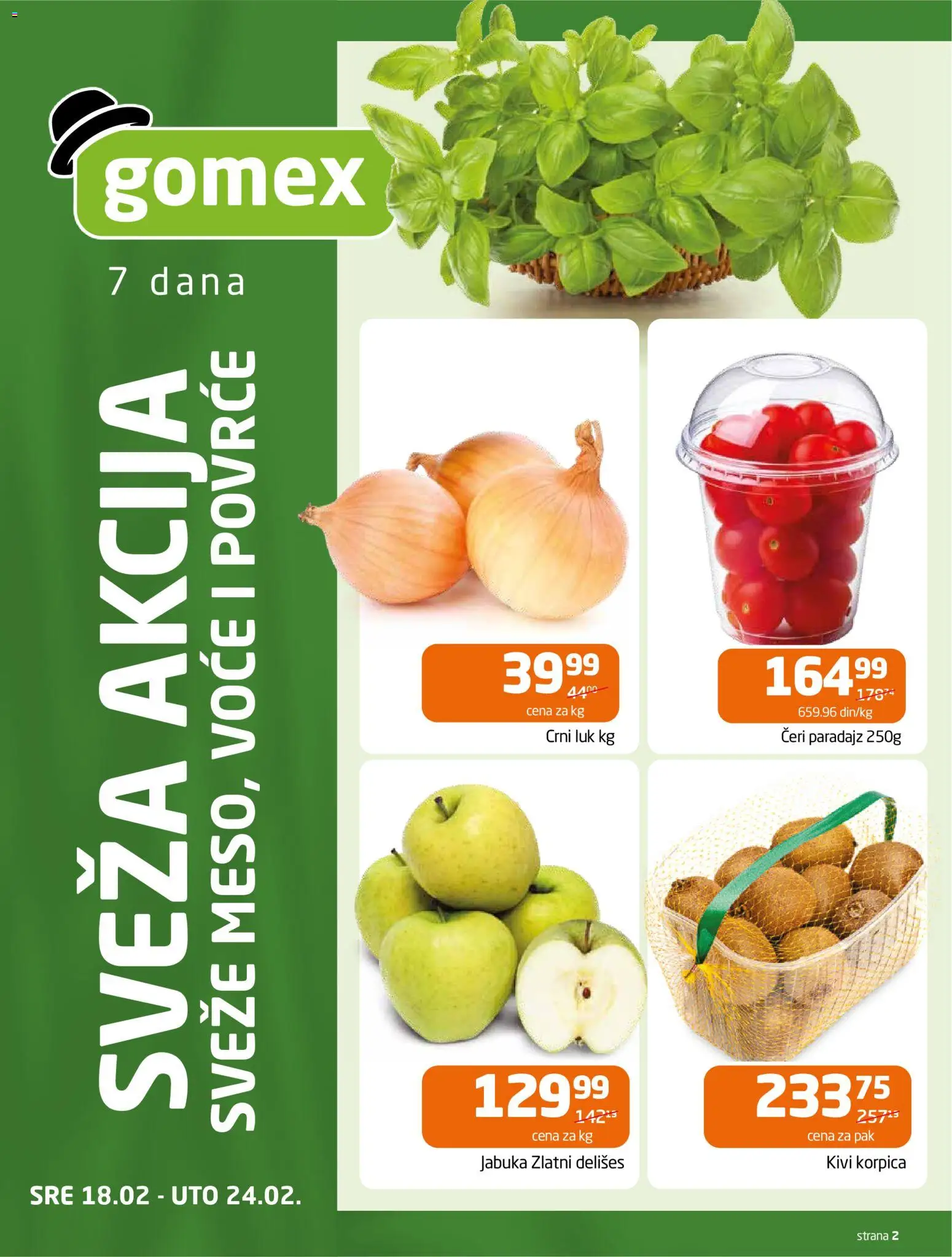 Gomex katalog - važi od 18.02.2026 | Strana: 2 | Proizvode: Kivi, Crni luk, Paradajz