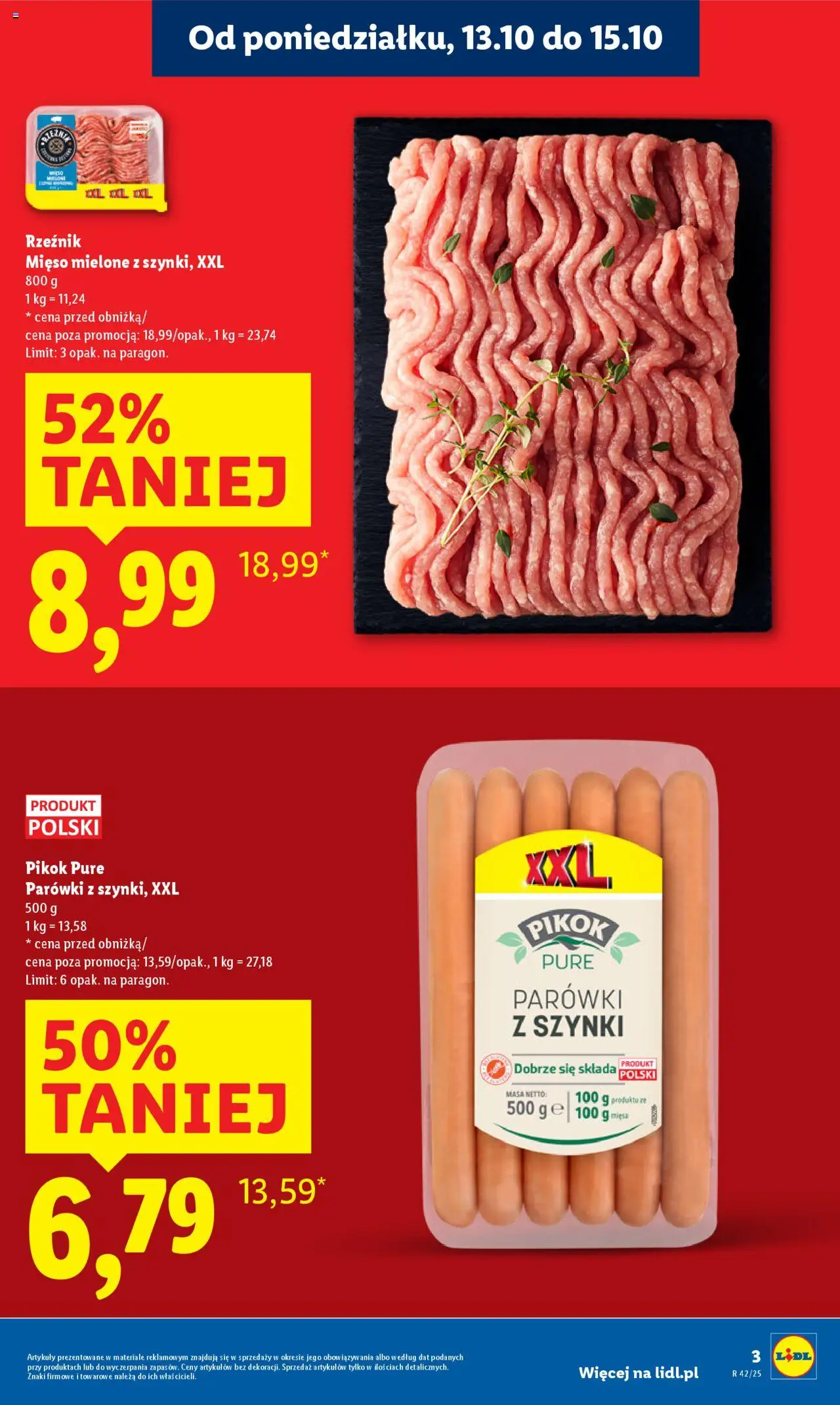 Lidl Gazetka od 13.10.2025 | Strona: 3 | Produkty: Mięso, Parówki z szynki, Mięso mielone, Parówki
