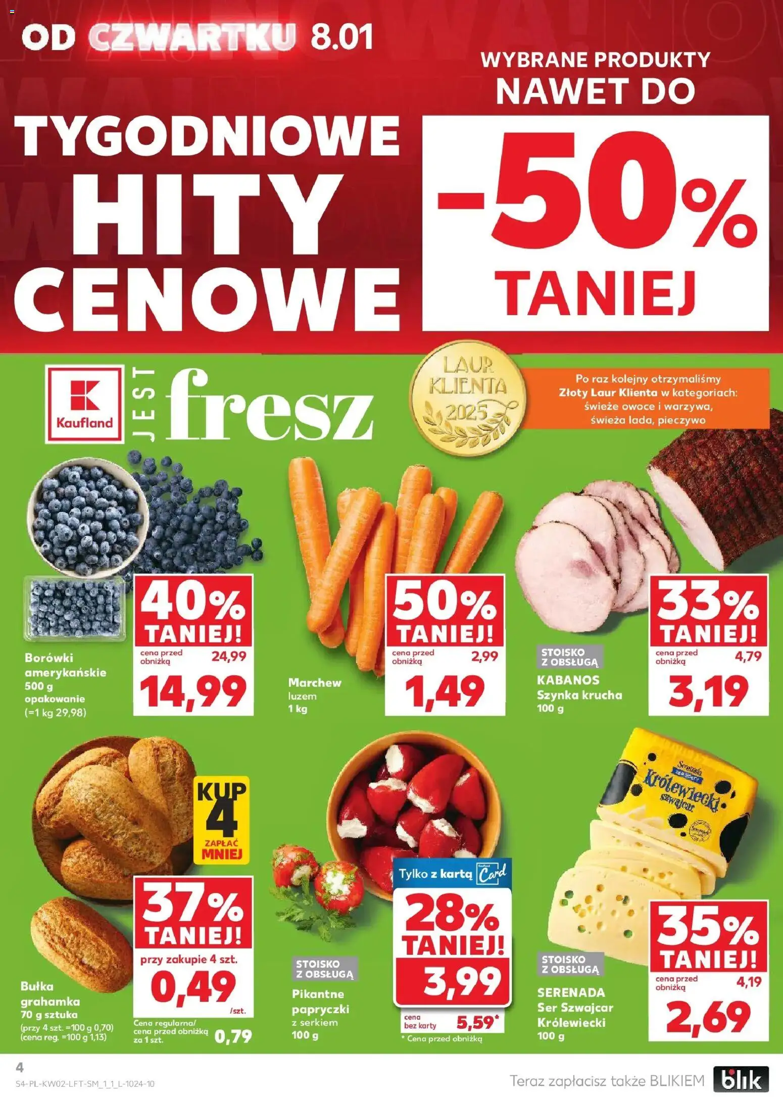 Kaufland gazetka od 08.01.2026 | Strona: 4 | Produkty: Karta, Szynka, Ser, Owoce