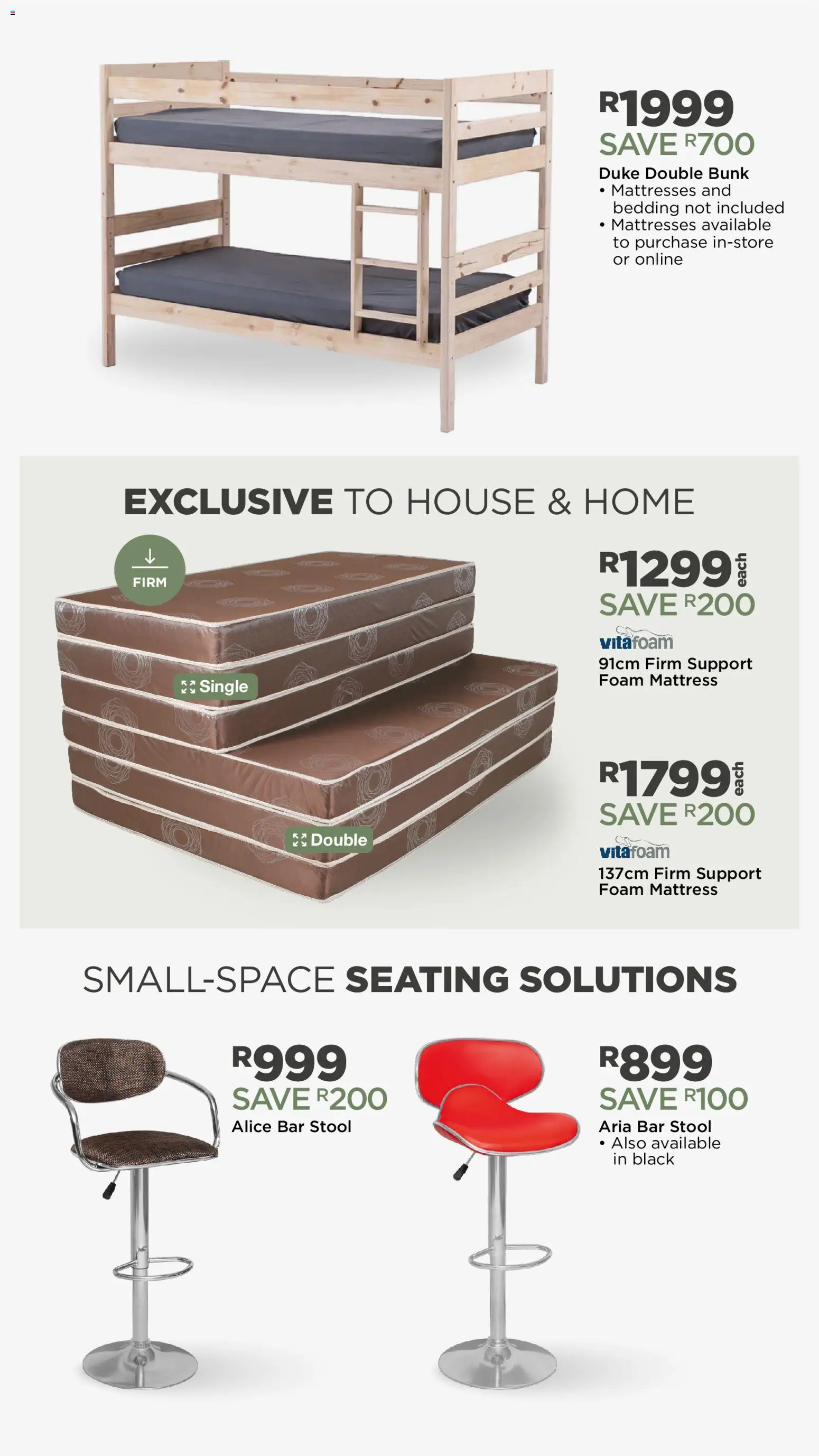New House and Home catalogue – valid from 05.01.2026 | Page: 10 | Products: Stool, Mattress, Bar stool, Foam