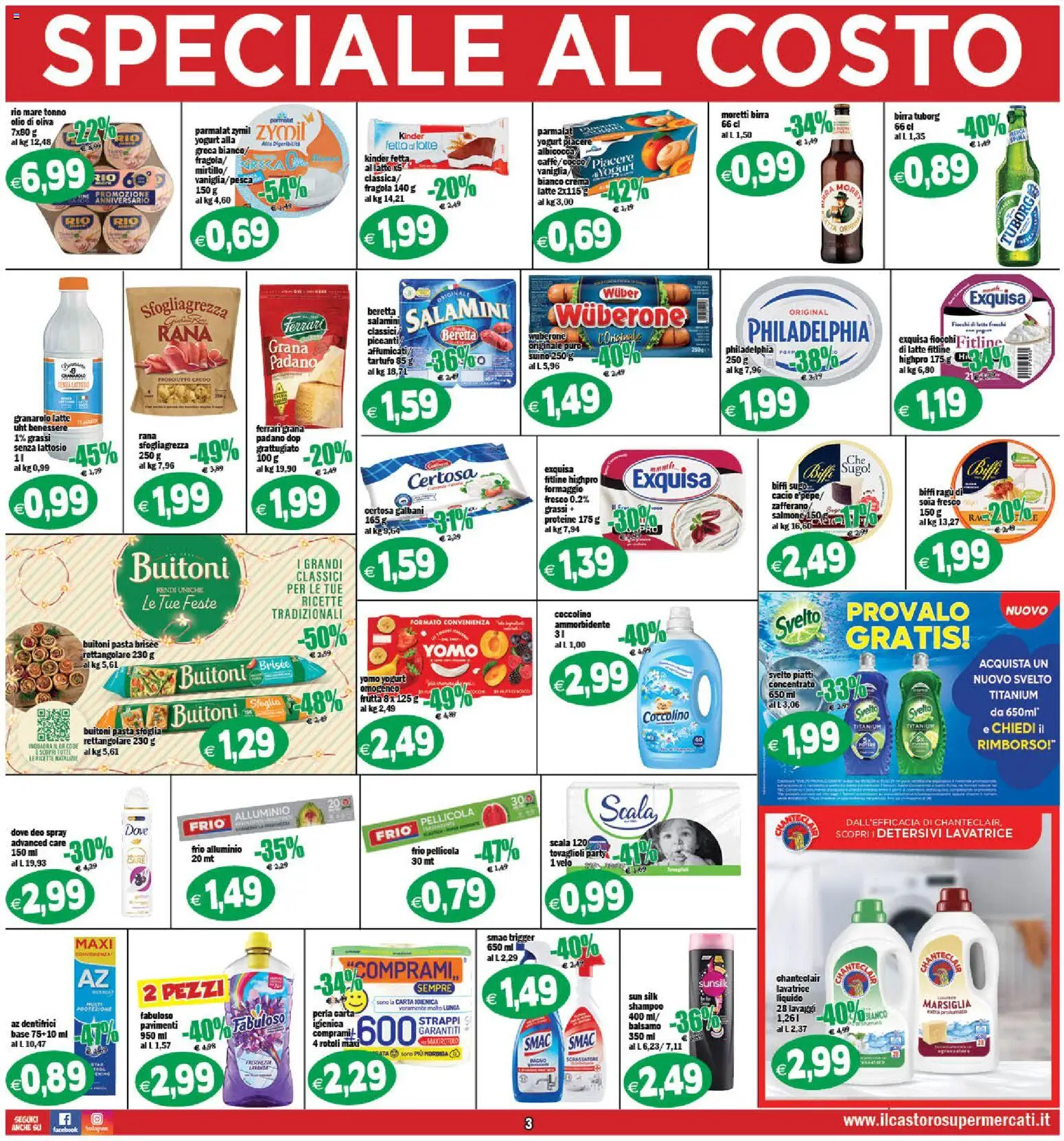 Volantino Il Castoro del 18.11.2025 | Pagina: 3 | Prodotti: Prosciutto Crudo, Formaggio, Pasta, Ragú