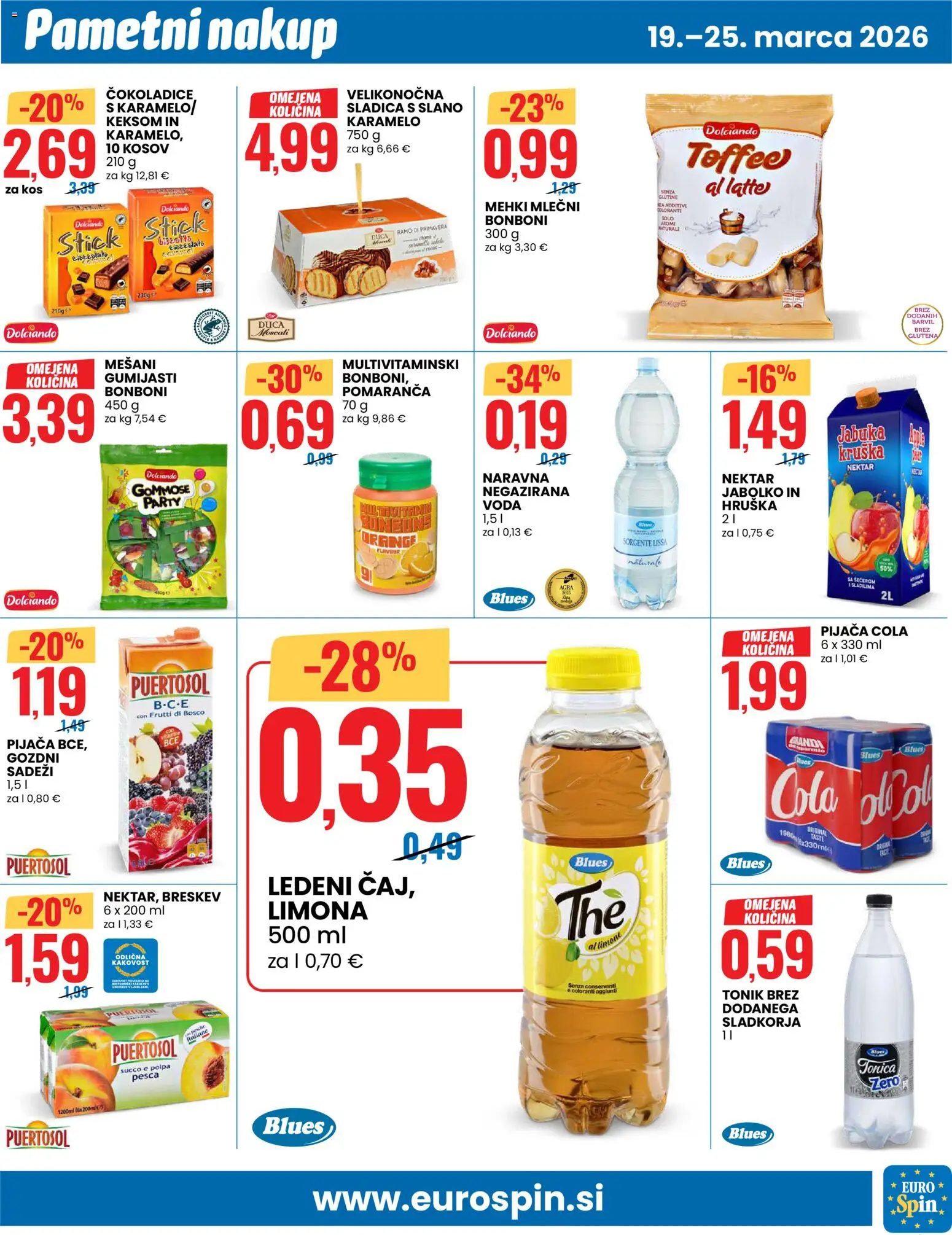 Novi Eurospin katalog ponudbe – veljaven od 19.03.2026 | Stran: 9 | Izdelki: Bonboni, Kos, Voda, Breskev